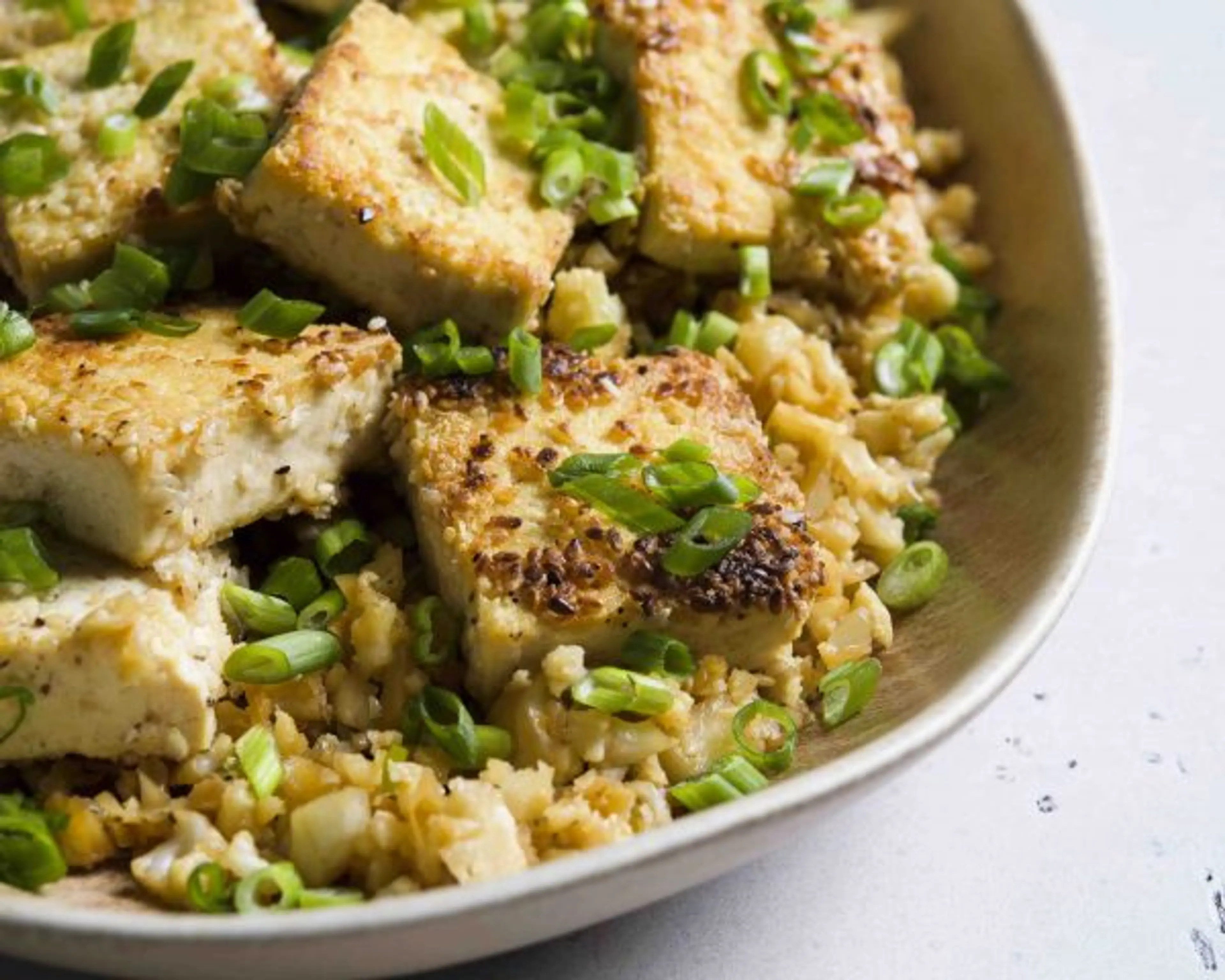 Cauliflower Rice with Sesame Tofu and Scallions