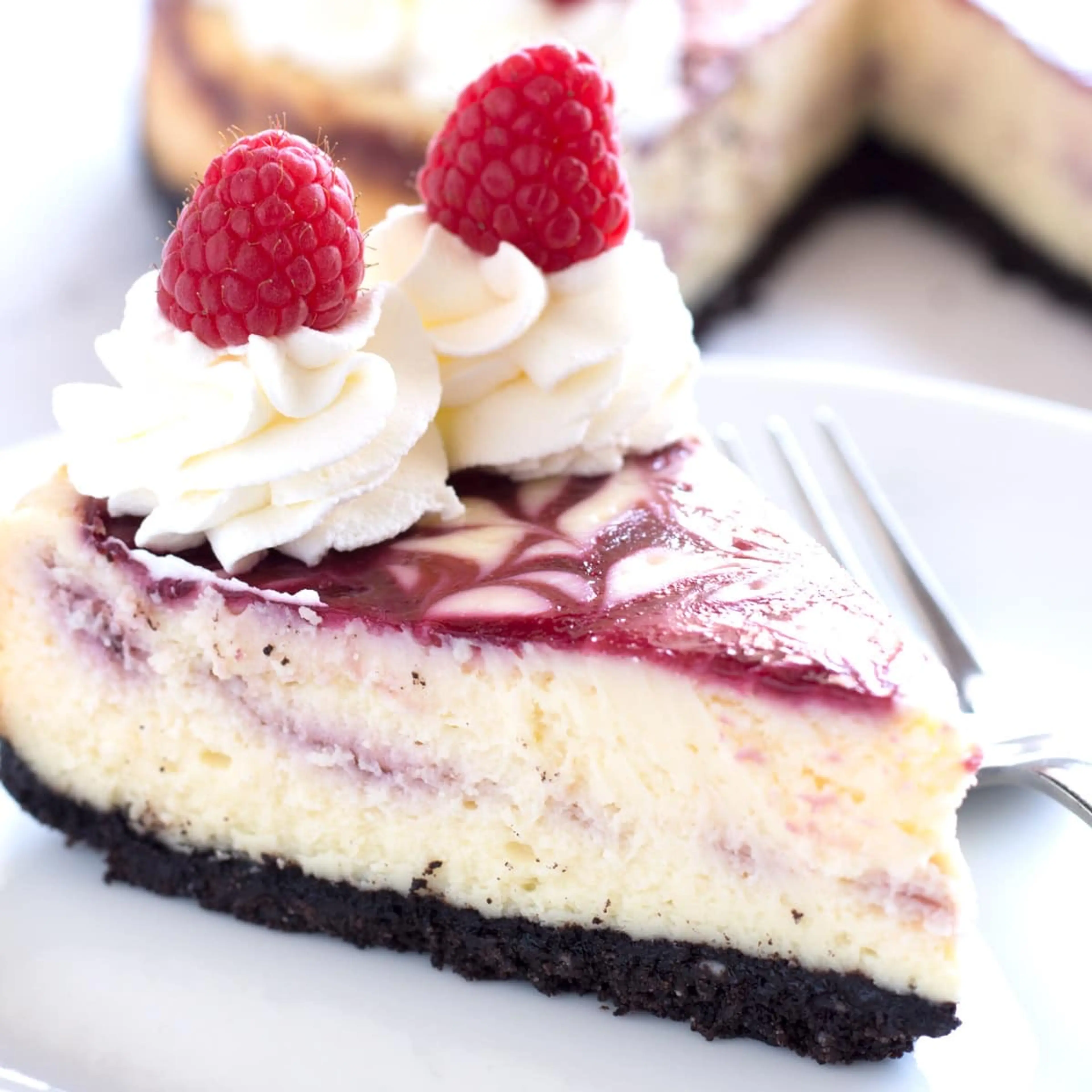 Baked White Chocolate Raspberry Cheesecake (no water bath)