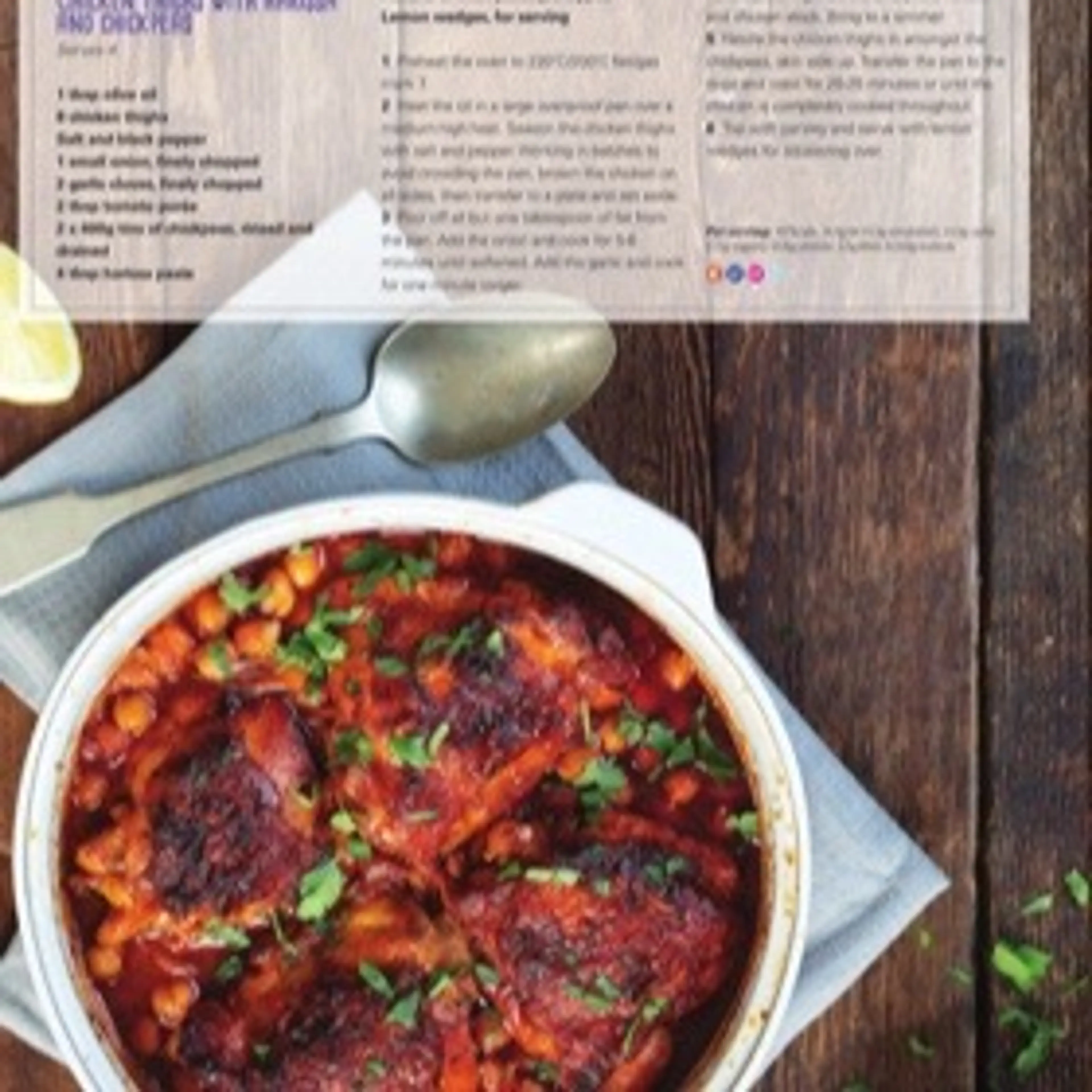 CHICKEN THIGHS WITH HARISSA AND CHICKPEAS