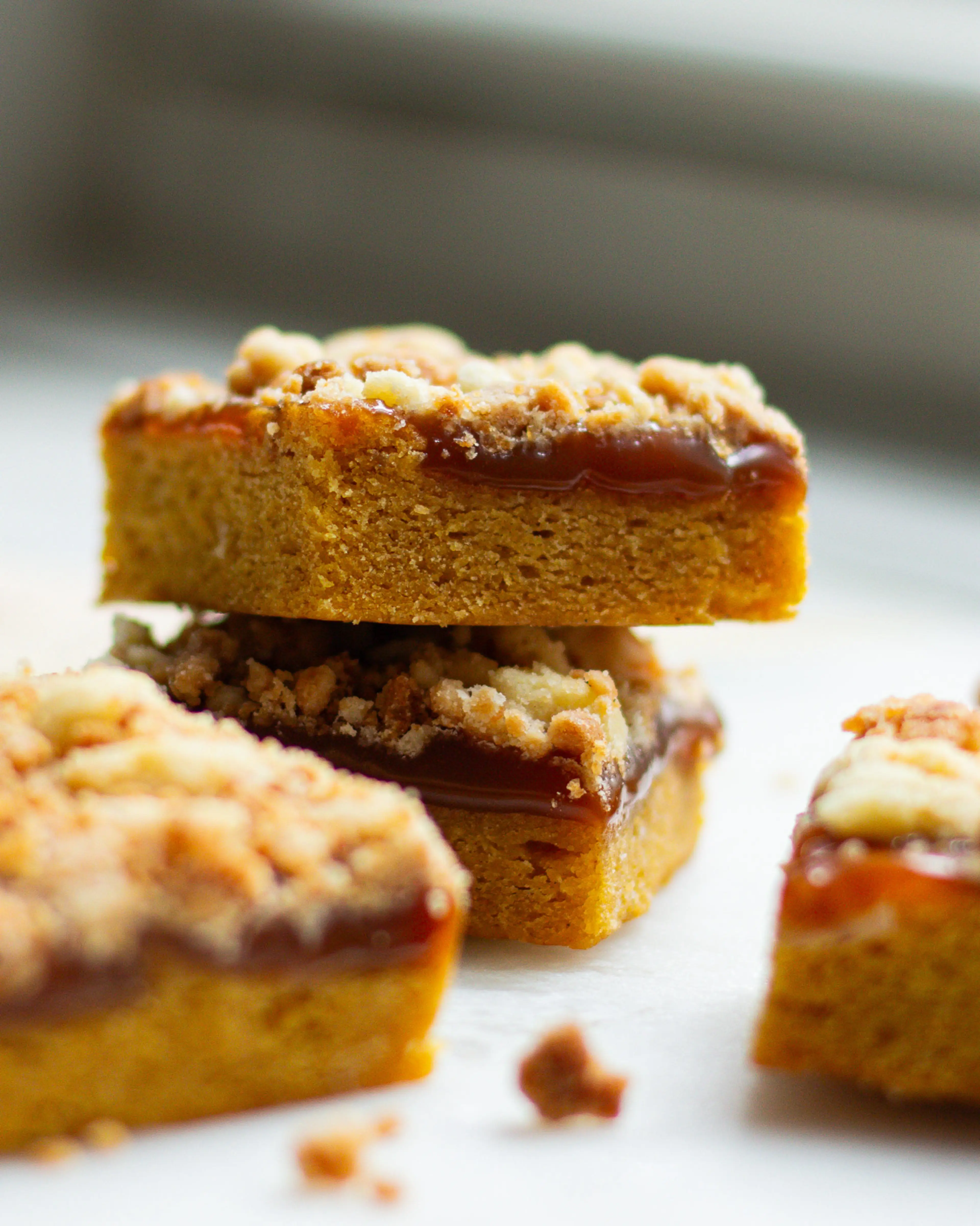 Pumpkin Bars with Chai Caramel & Cardamom Crumble
