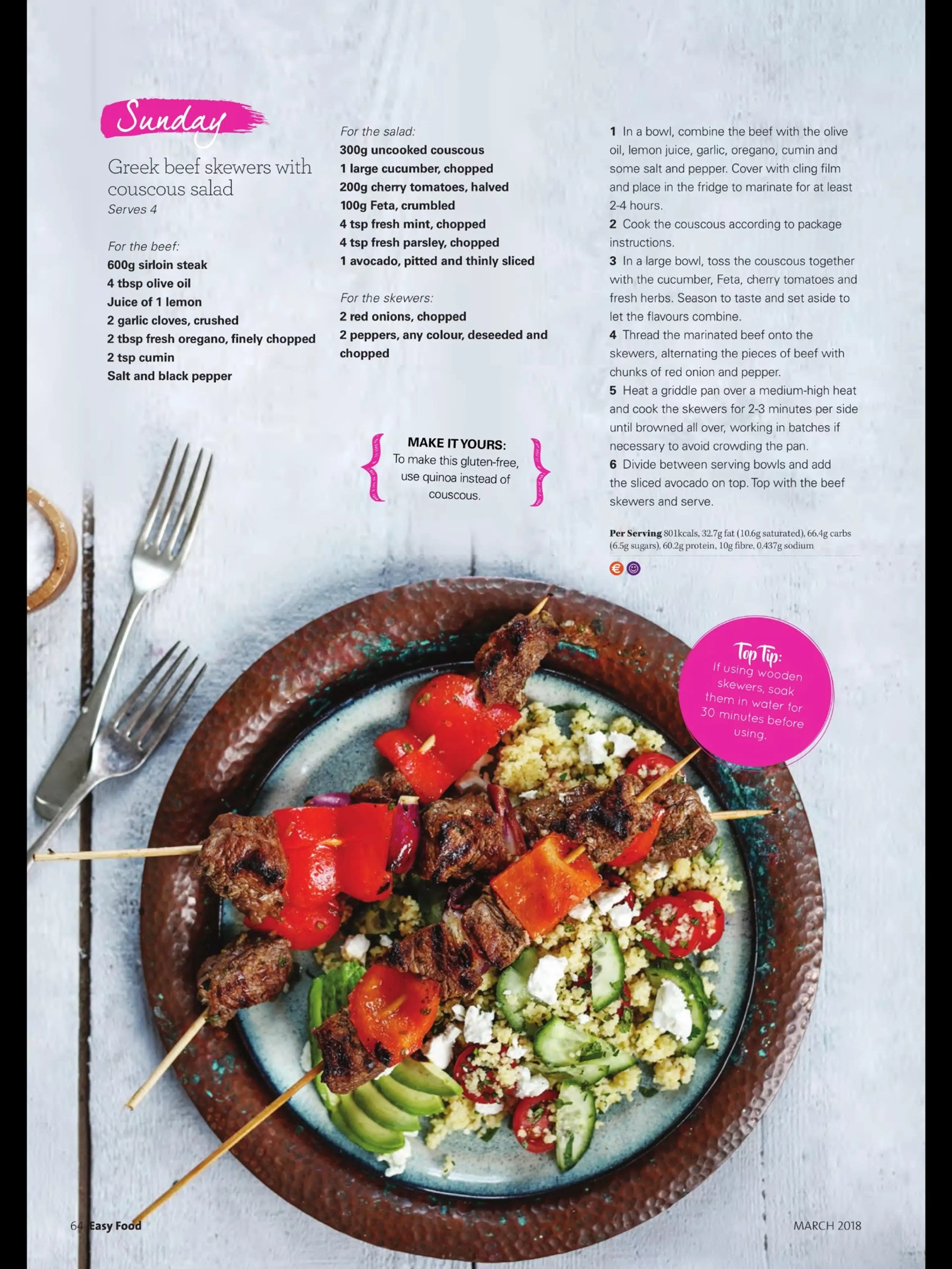 Greek beef skewers with couscous salad