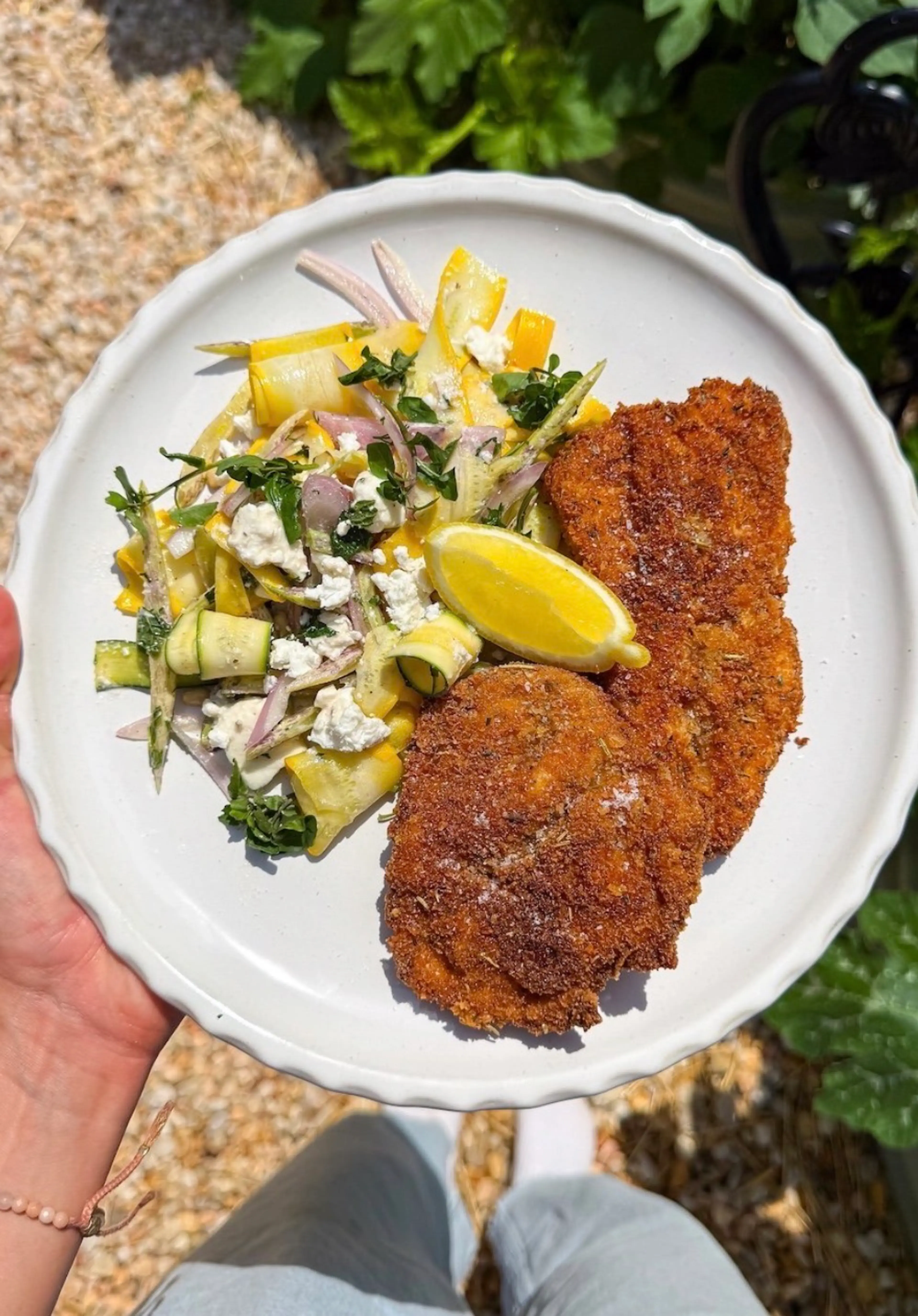 Crispy Pan-Fried Cod with Shaved Zucchini Salad
