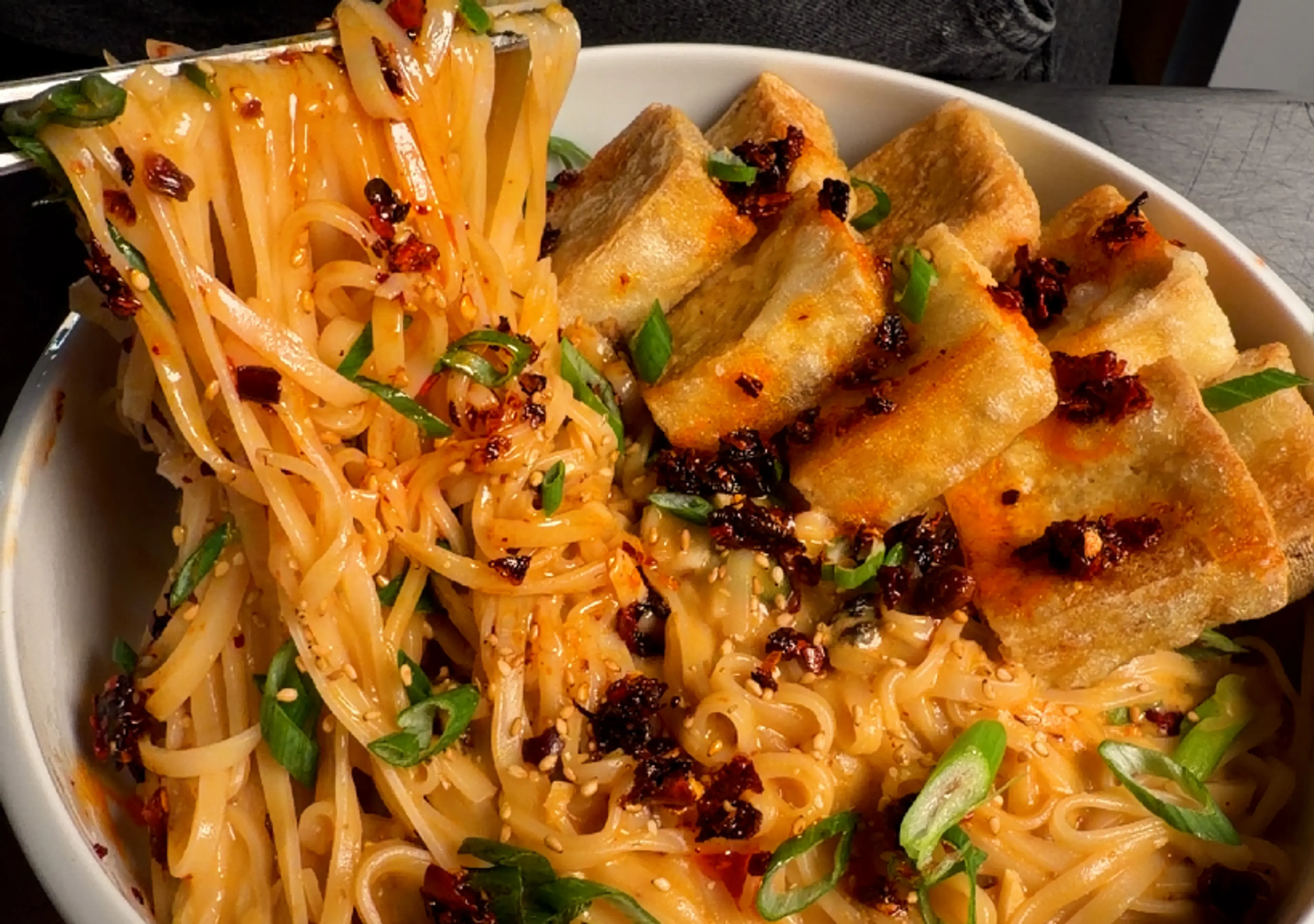 Crispy Tofu with Chili Sesame Noodles