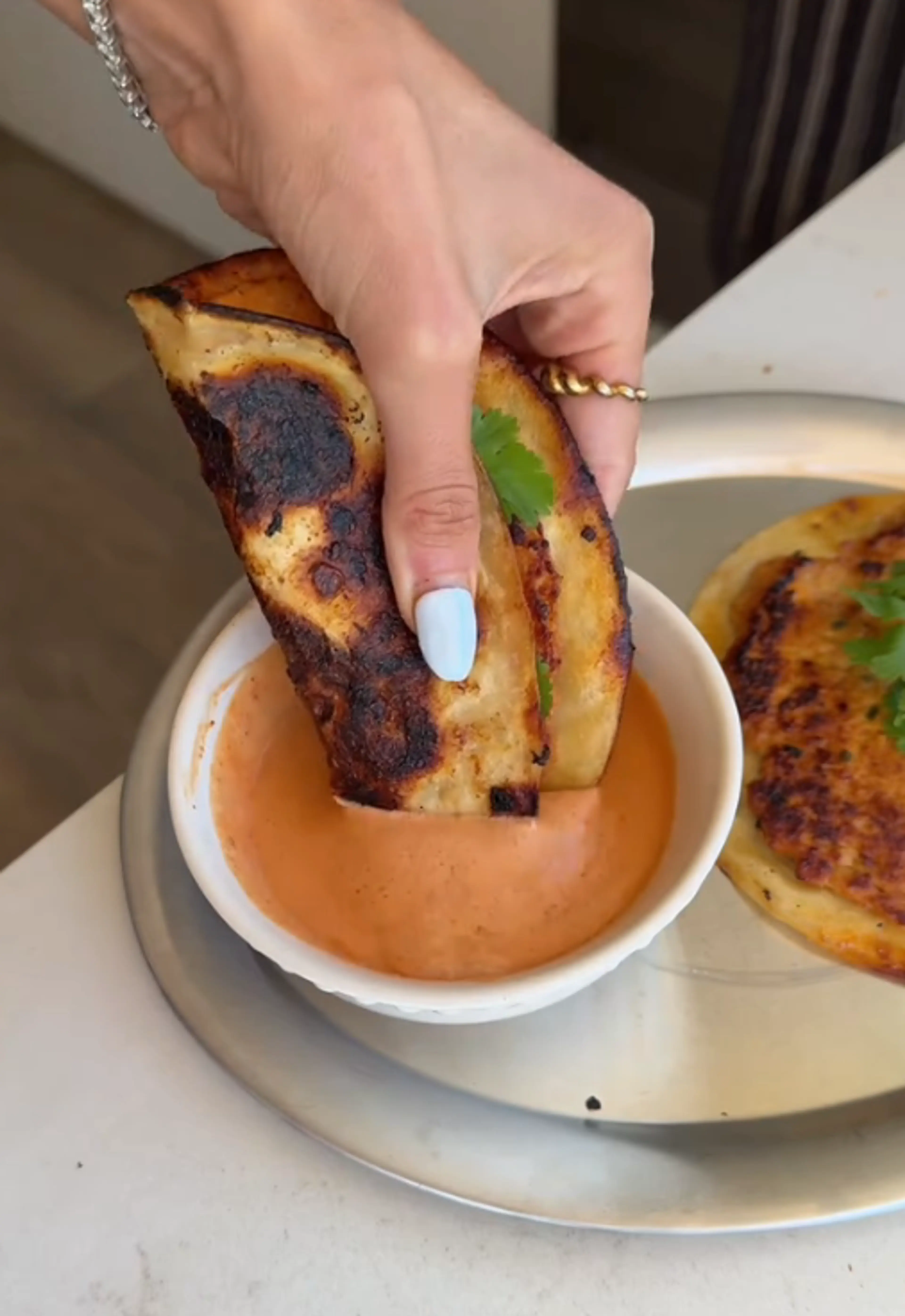 Red curry smashed tacos with creamy curry dipping sauce