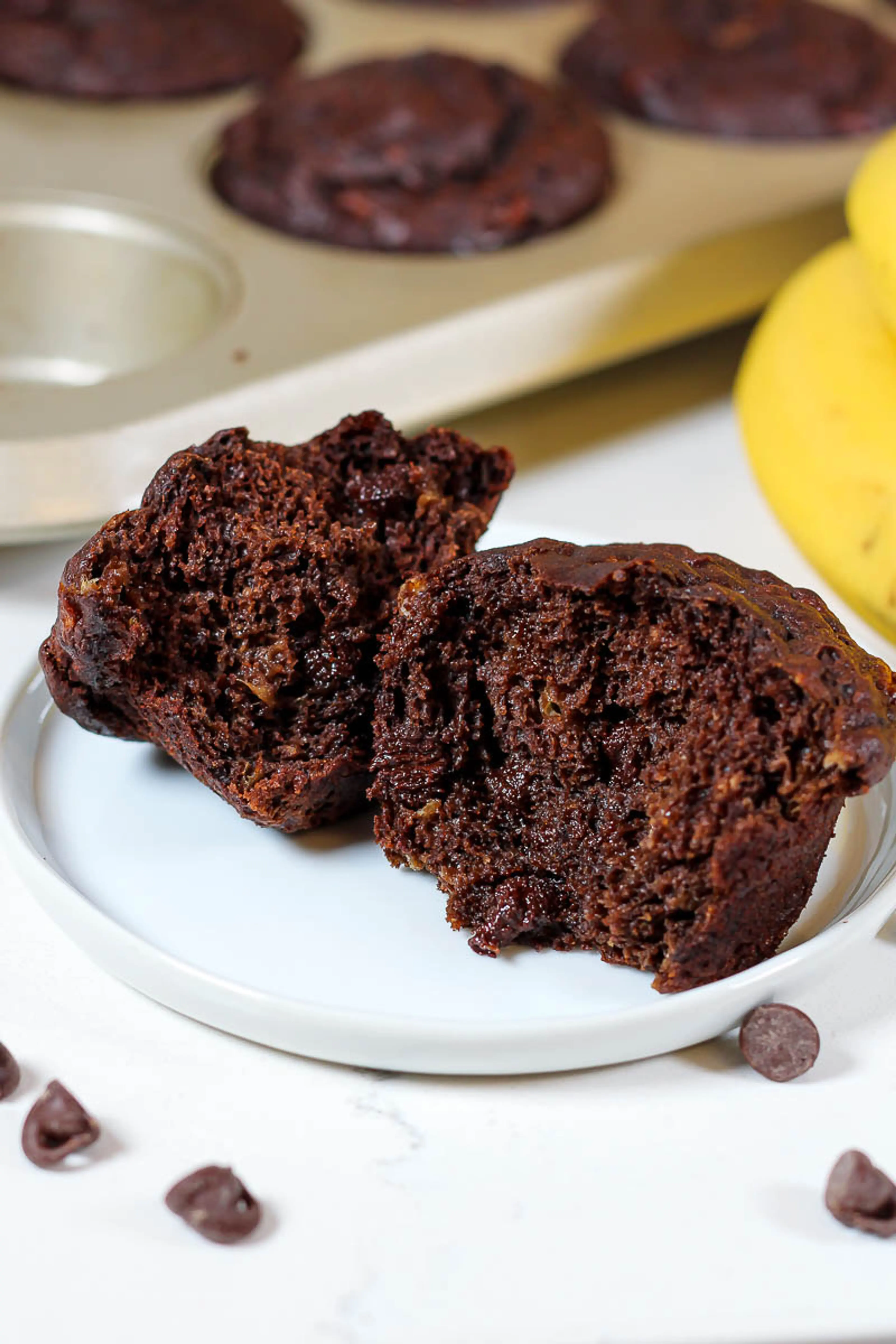 Healthy(ish) Chocolate Banana Muffins
