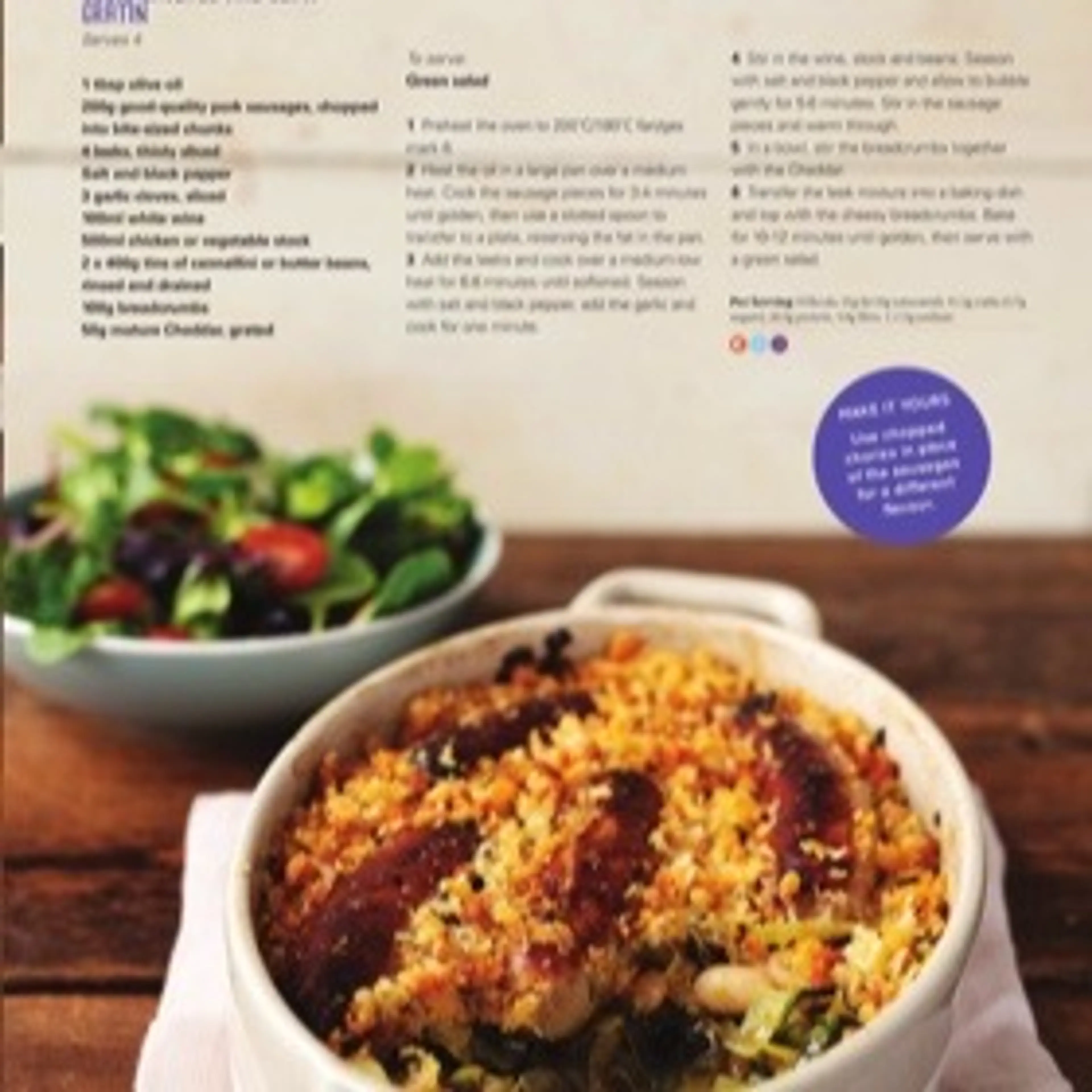 LEEK SAUSAGE AND BEAN GRATI N