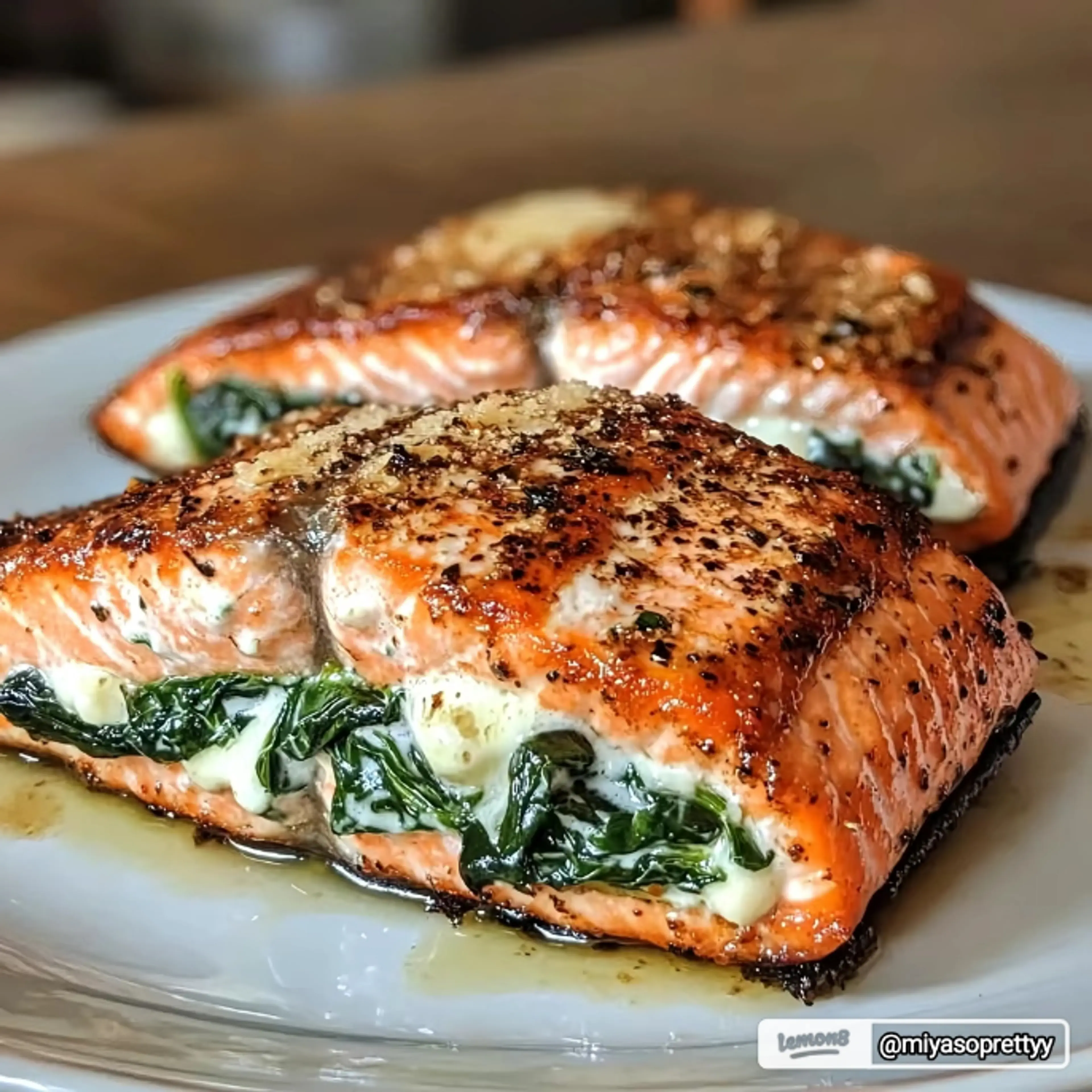 Blackened Salmon Stuffed with Spinach & Parmesan