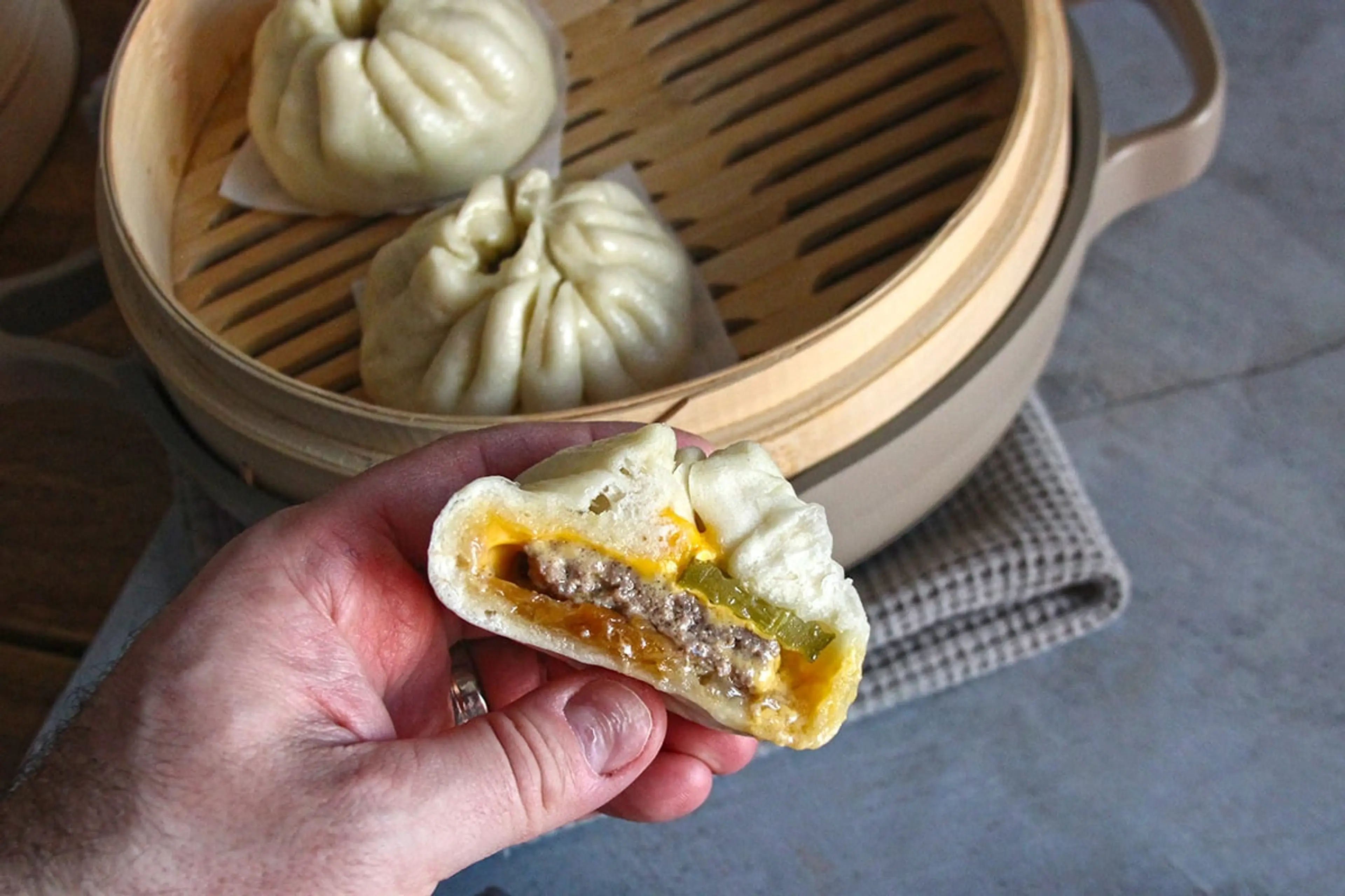 Cheeseburger Slider Steamed Buns