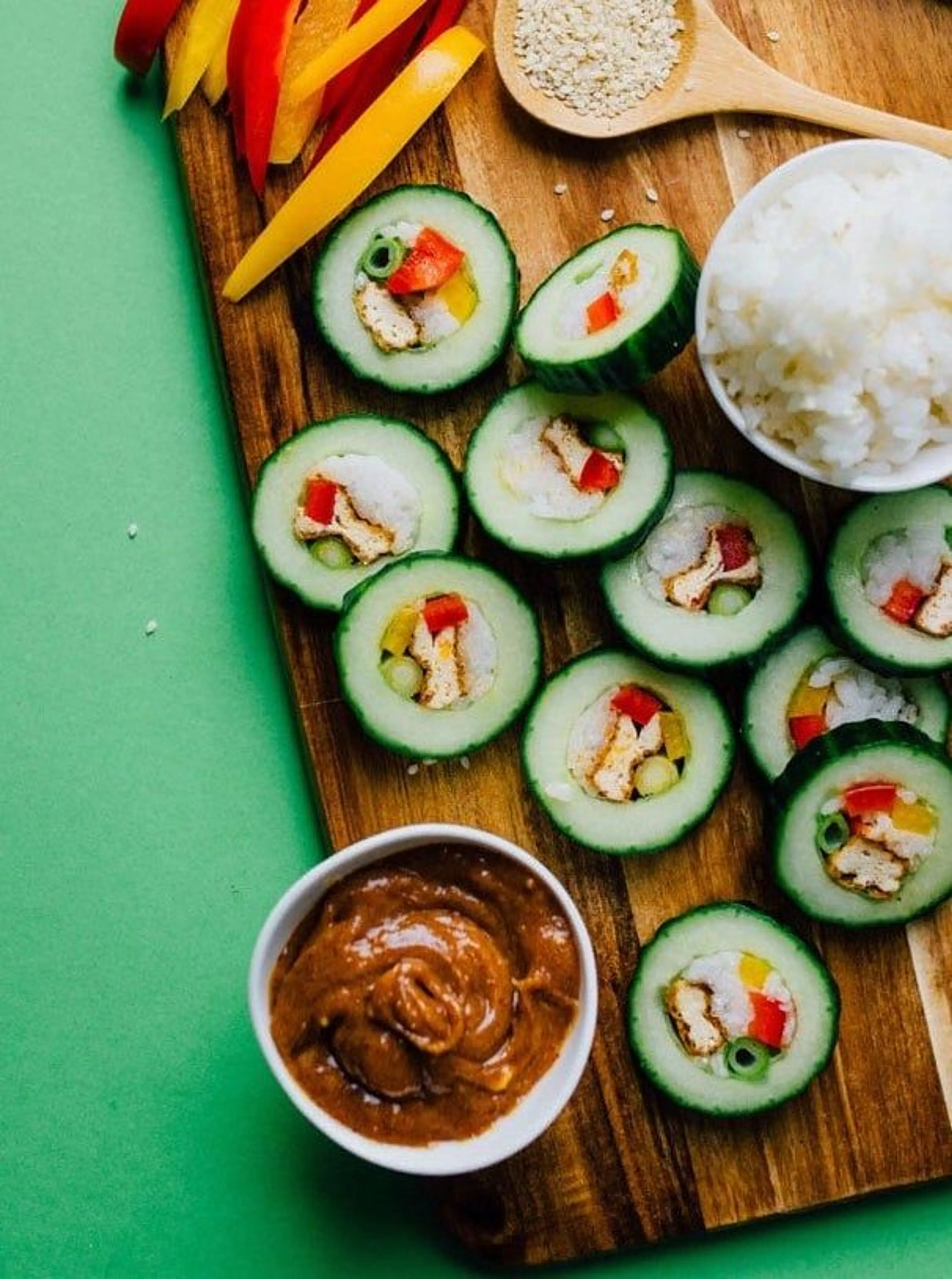 Tofu Stuffed Cucumber Sushi Roll