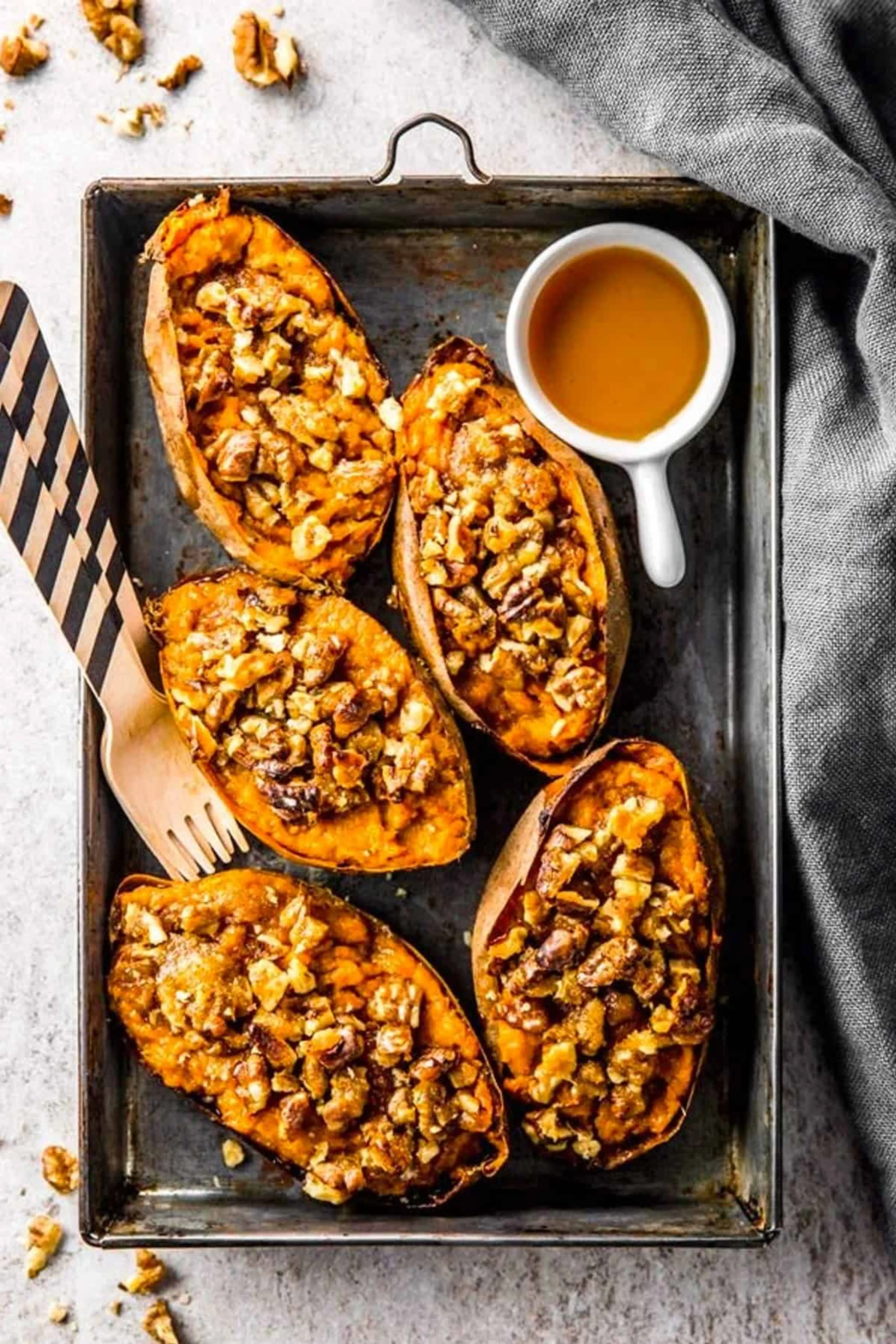 Maple Walnut Twice Baked Sweet Potato Skins