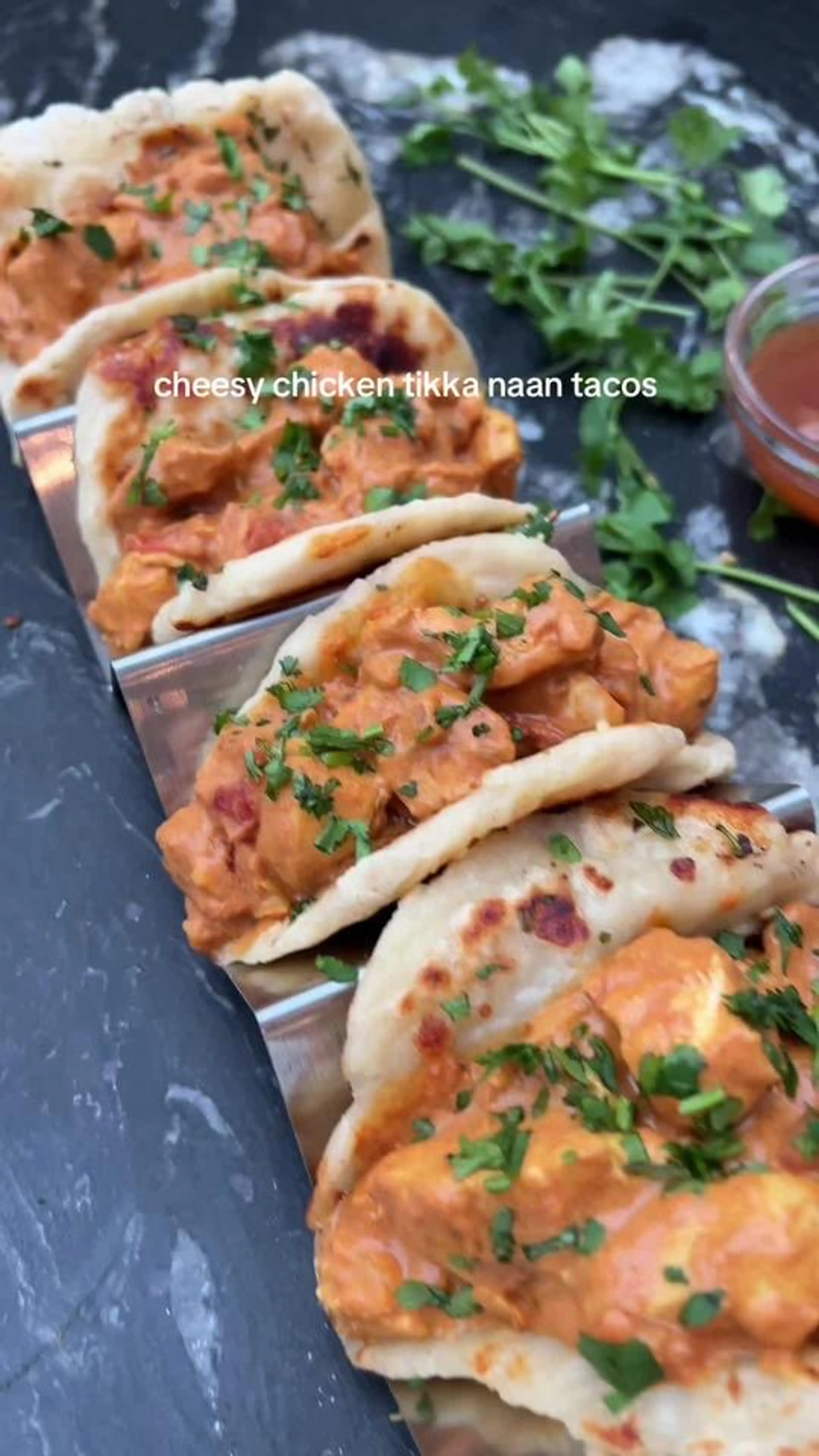 Cheesy Chicken Tikka Naan Tacos