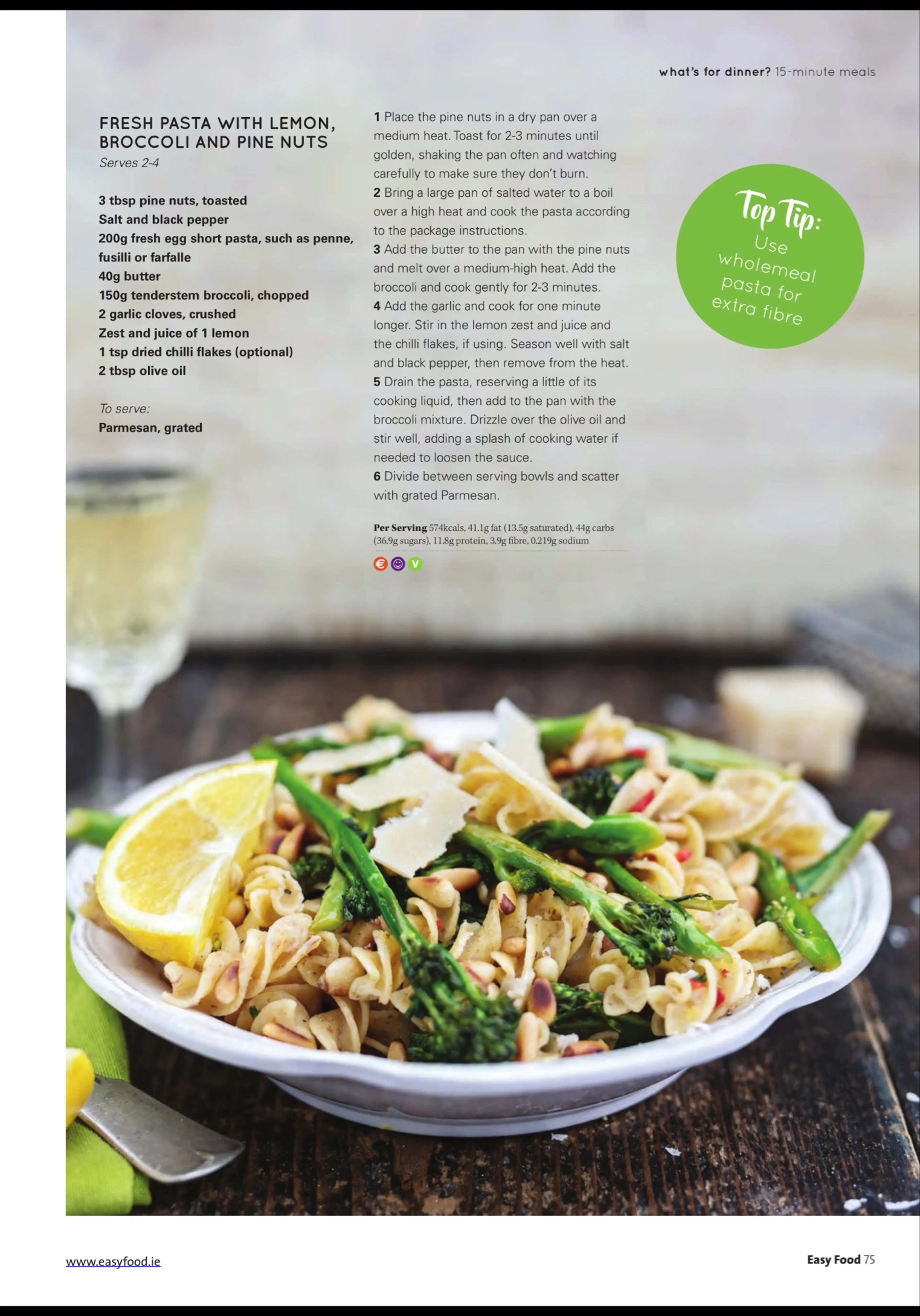 FRESH PASTA WITH LEMON, BROCCOLI AND PINE NUTS