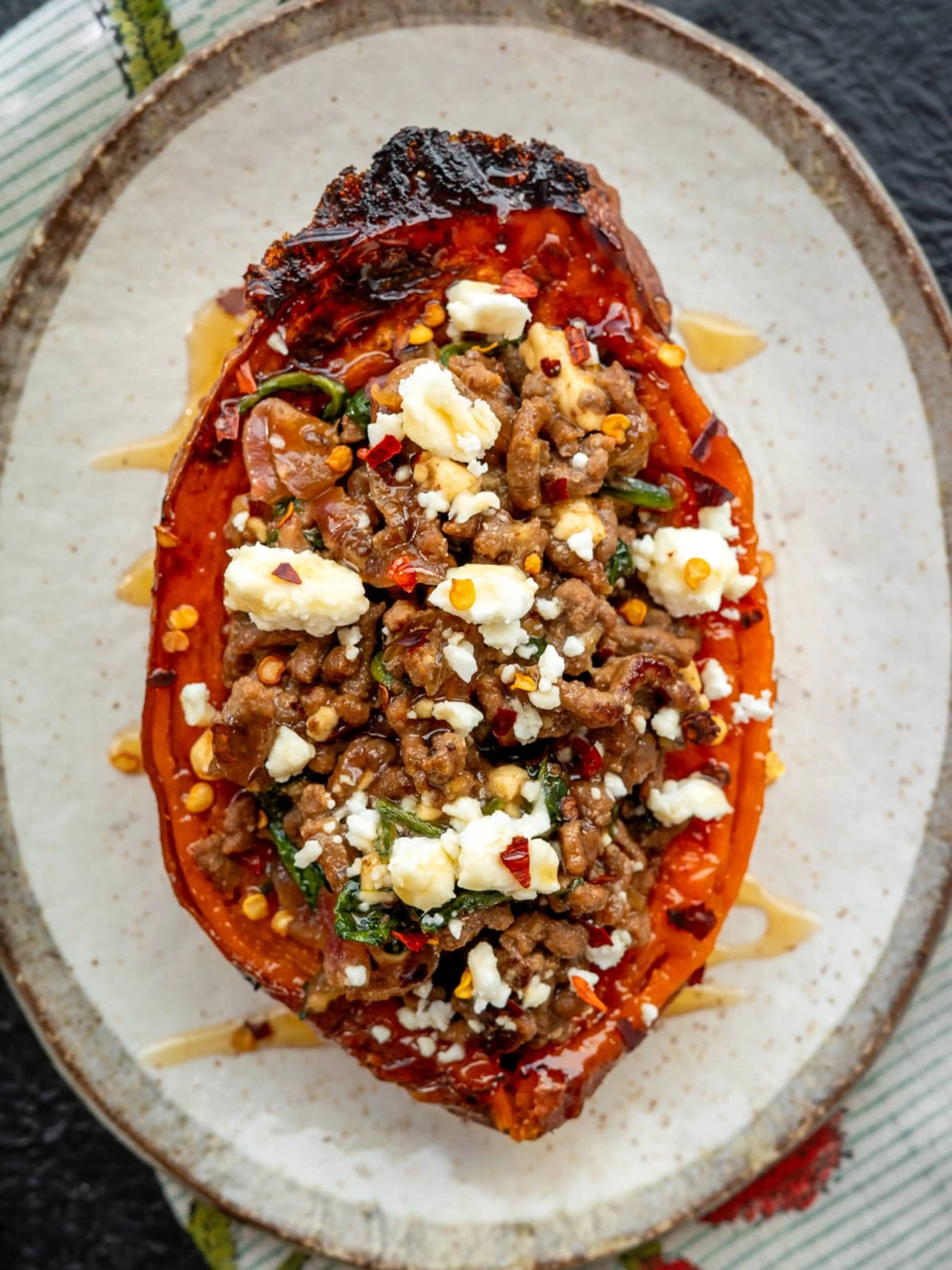 Ground Beef and Spinach Stuffed Sweet Potatoes