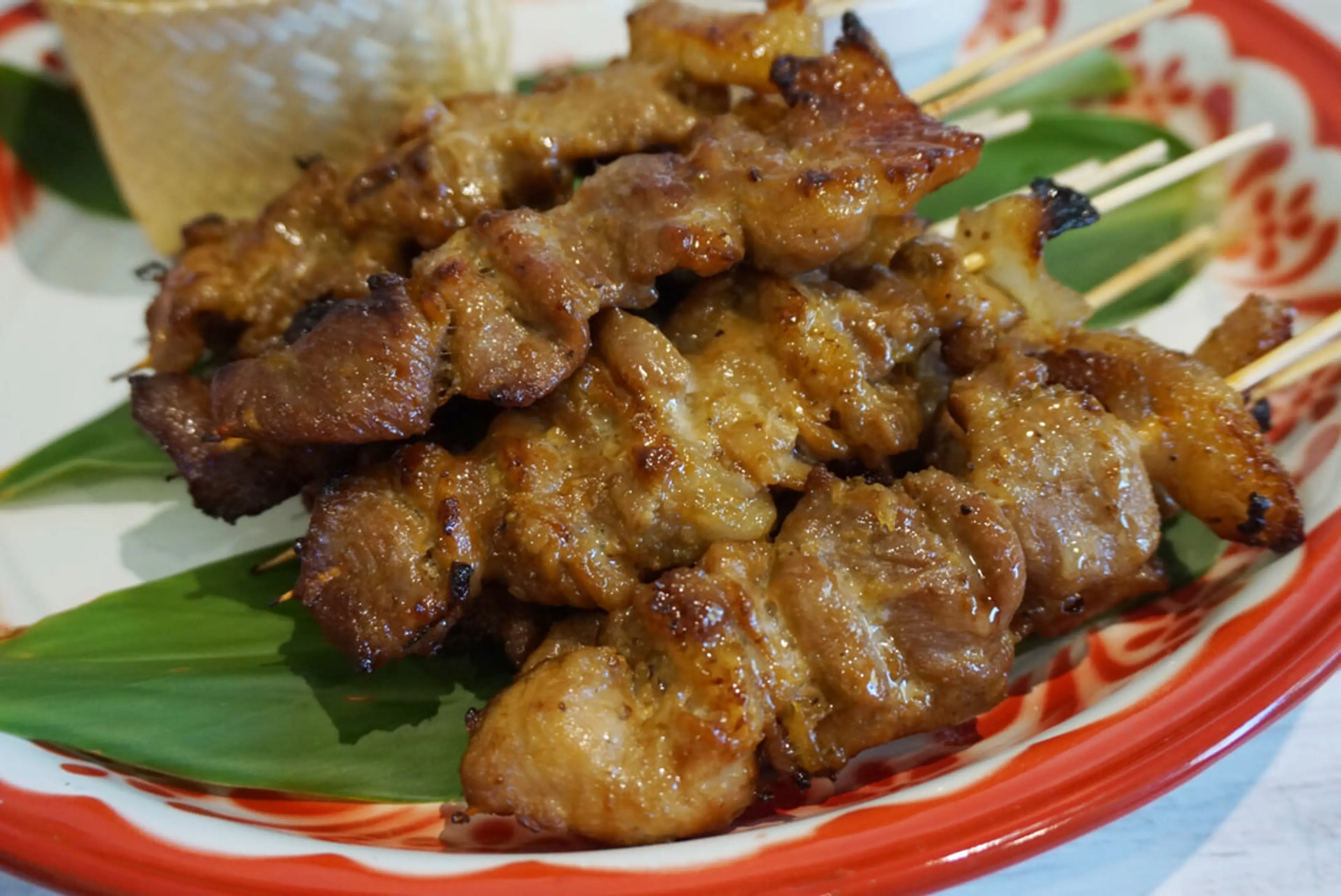 Grilled Pork Skewers with Sticky Rice | Moo Ping | ข้าวเหนีย