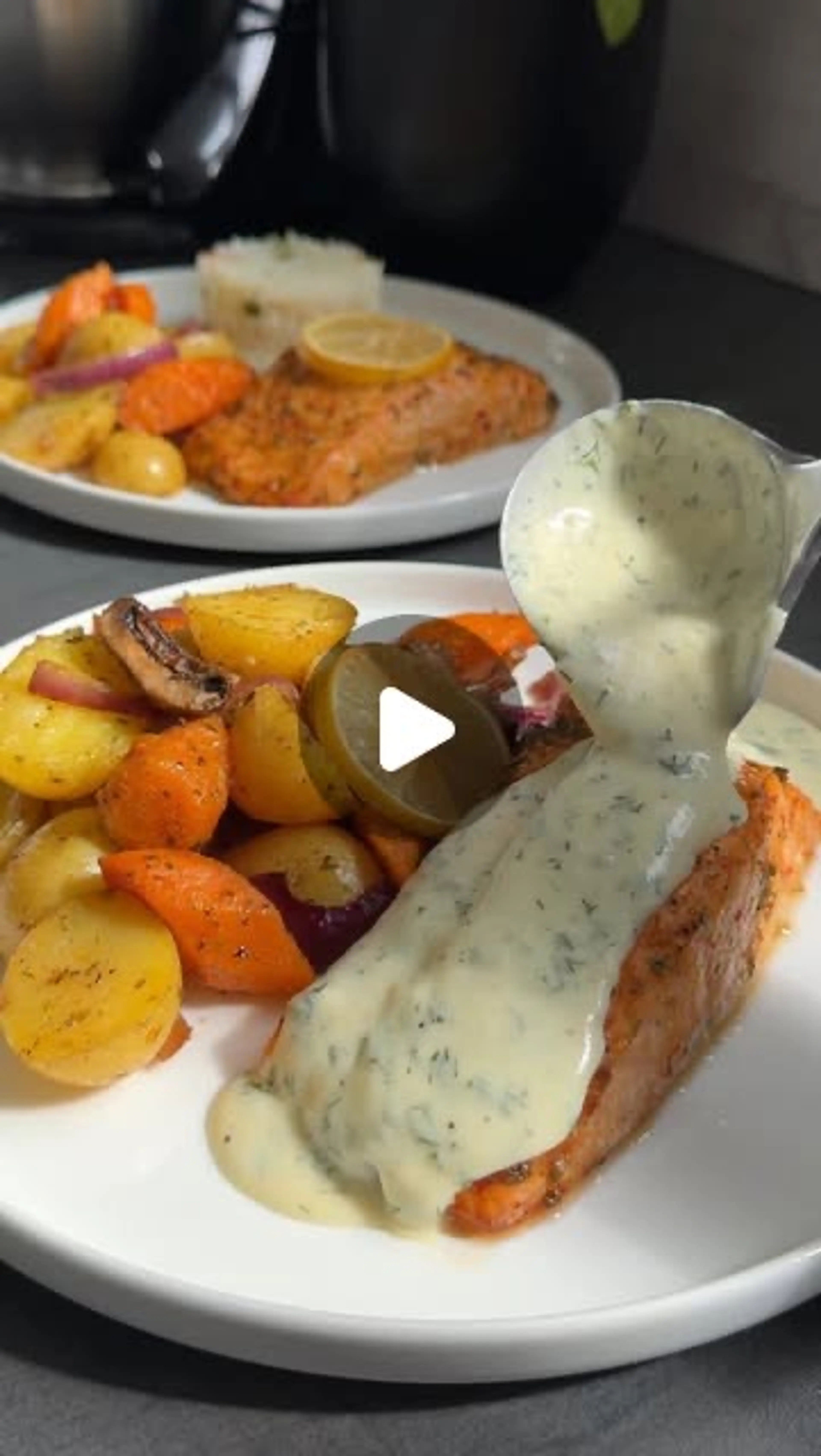 Oven-baked Salmon with Vegetables & Lemon Dill Mustard Sauce