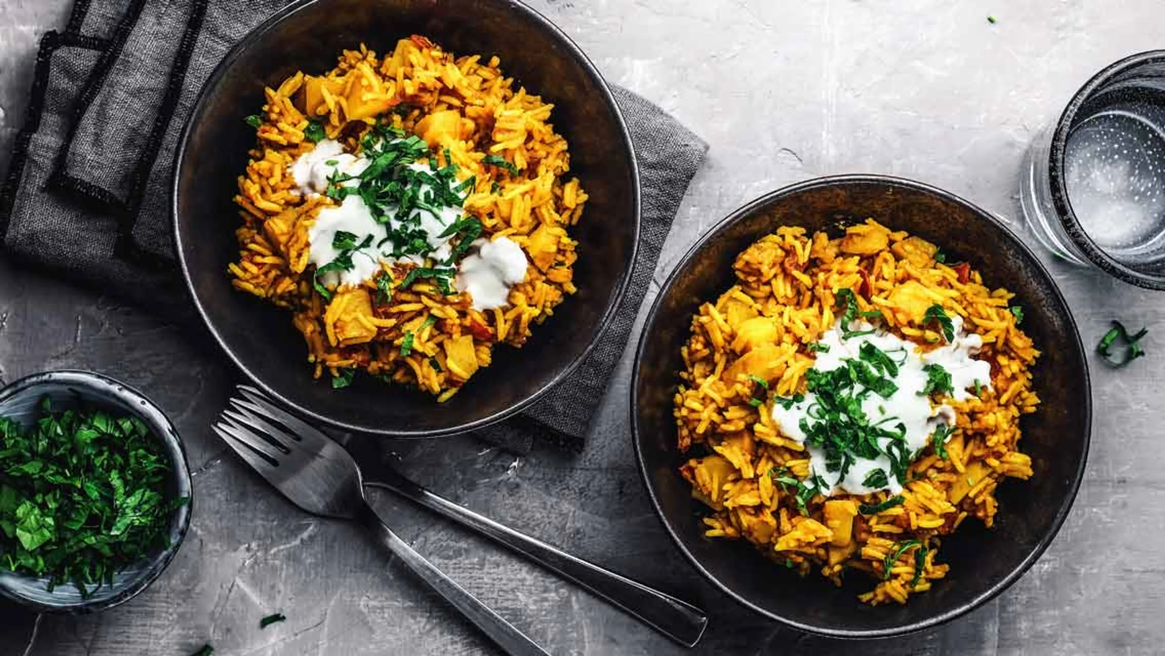 One Pot Reis „Dami Gojeh“ mit Kurkuma & Tomaten