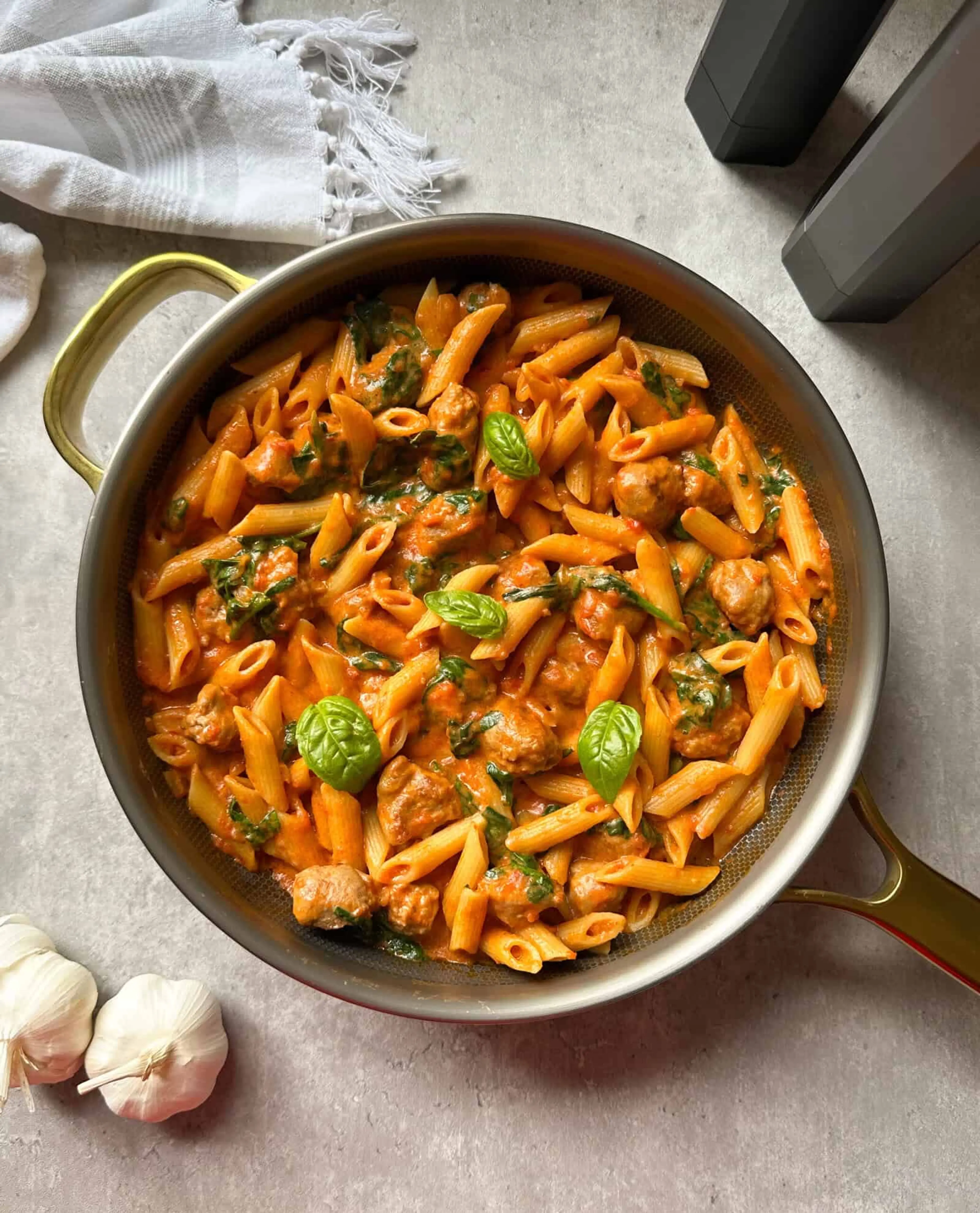 Spicy Penne Rosé with Sausage & Spinach