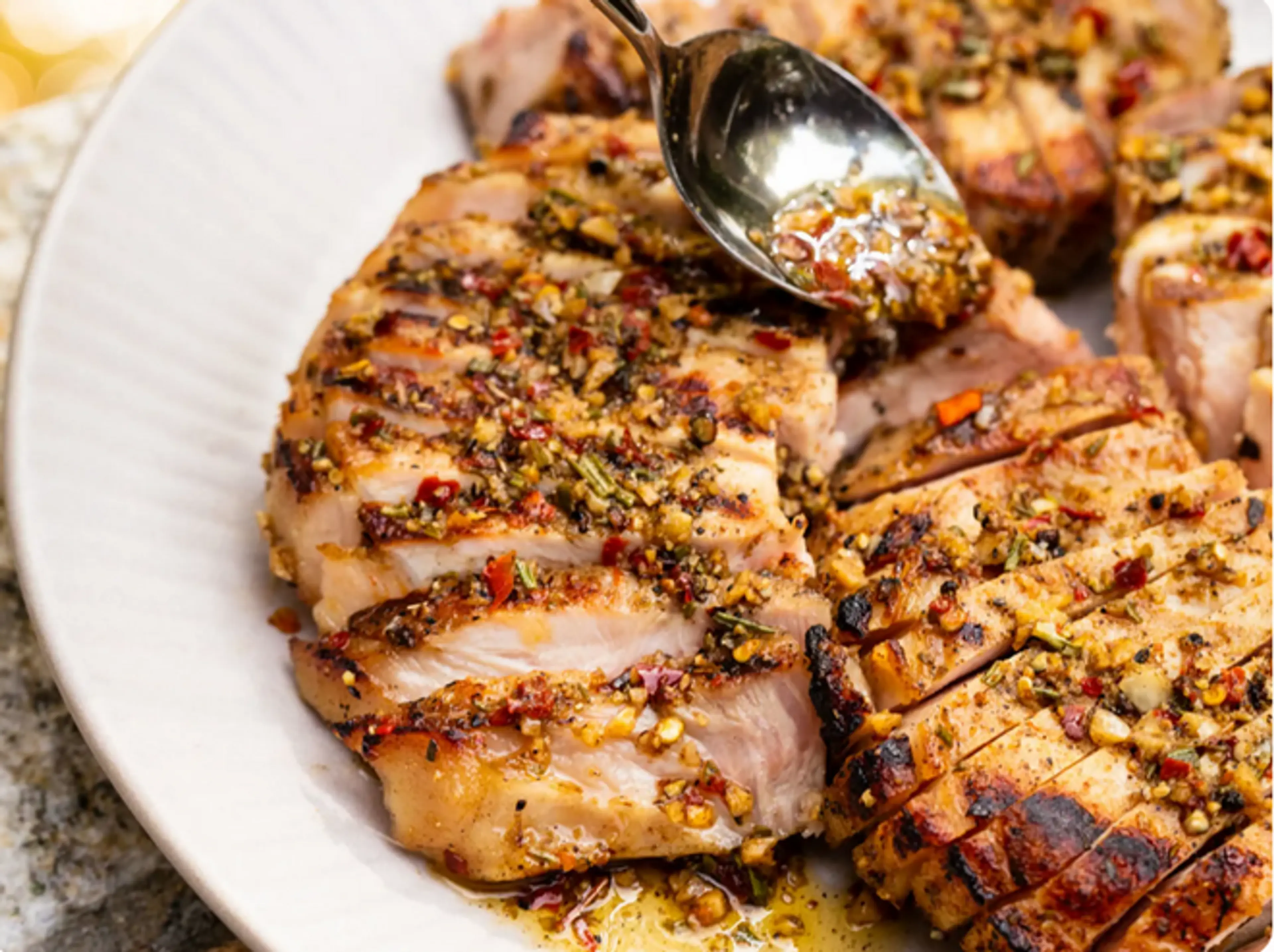 Grilled Brined Pork Chops with Garlic-Herb Oil