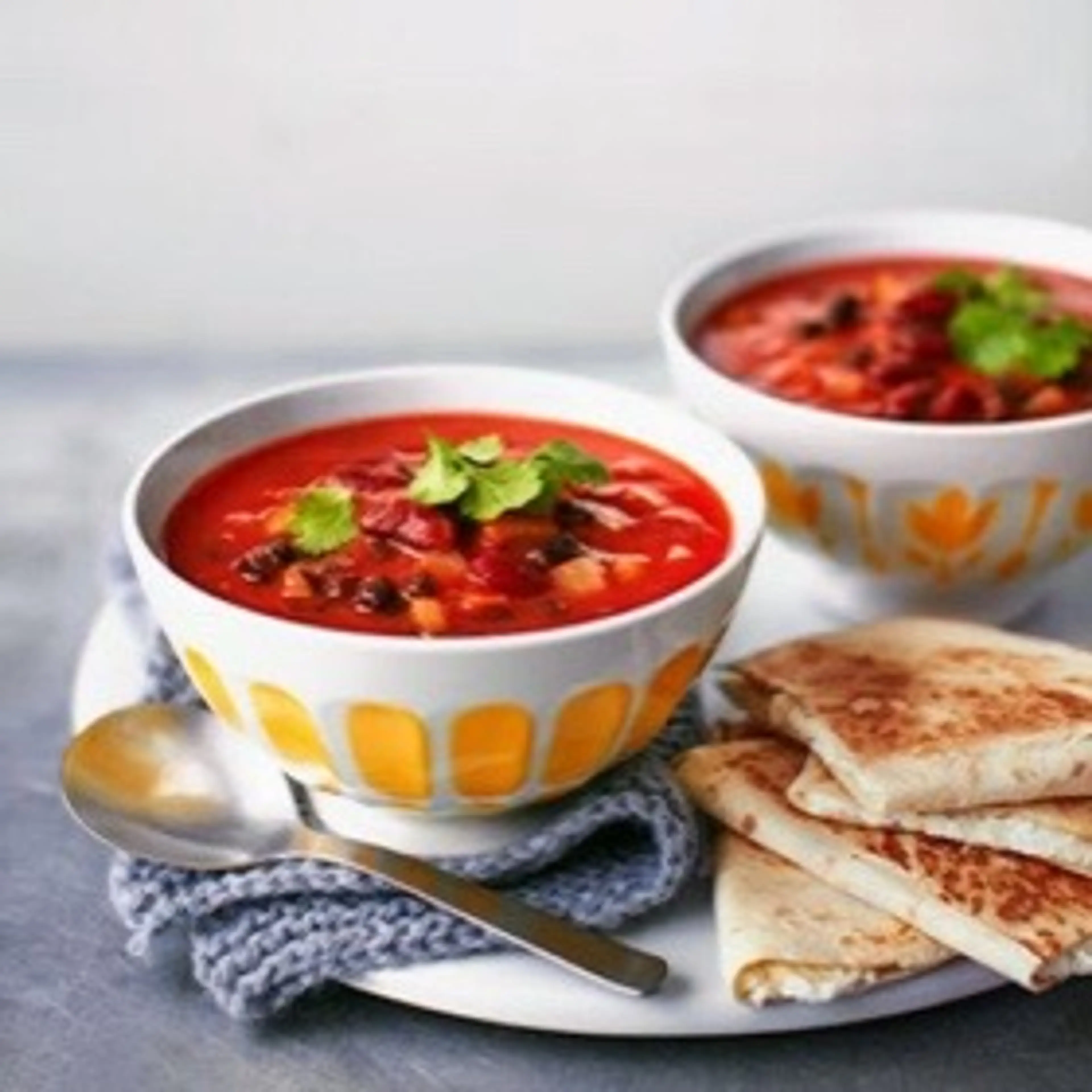 Mexican Bean Soup with Crispy Feta Tortillas