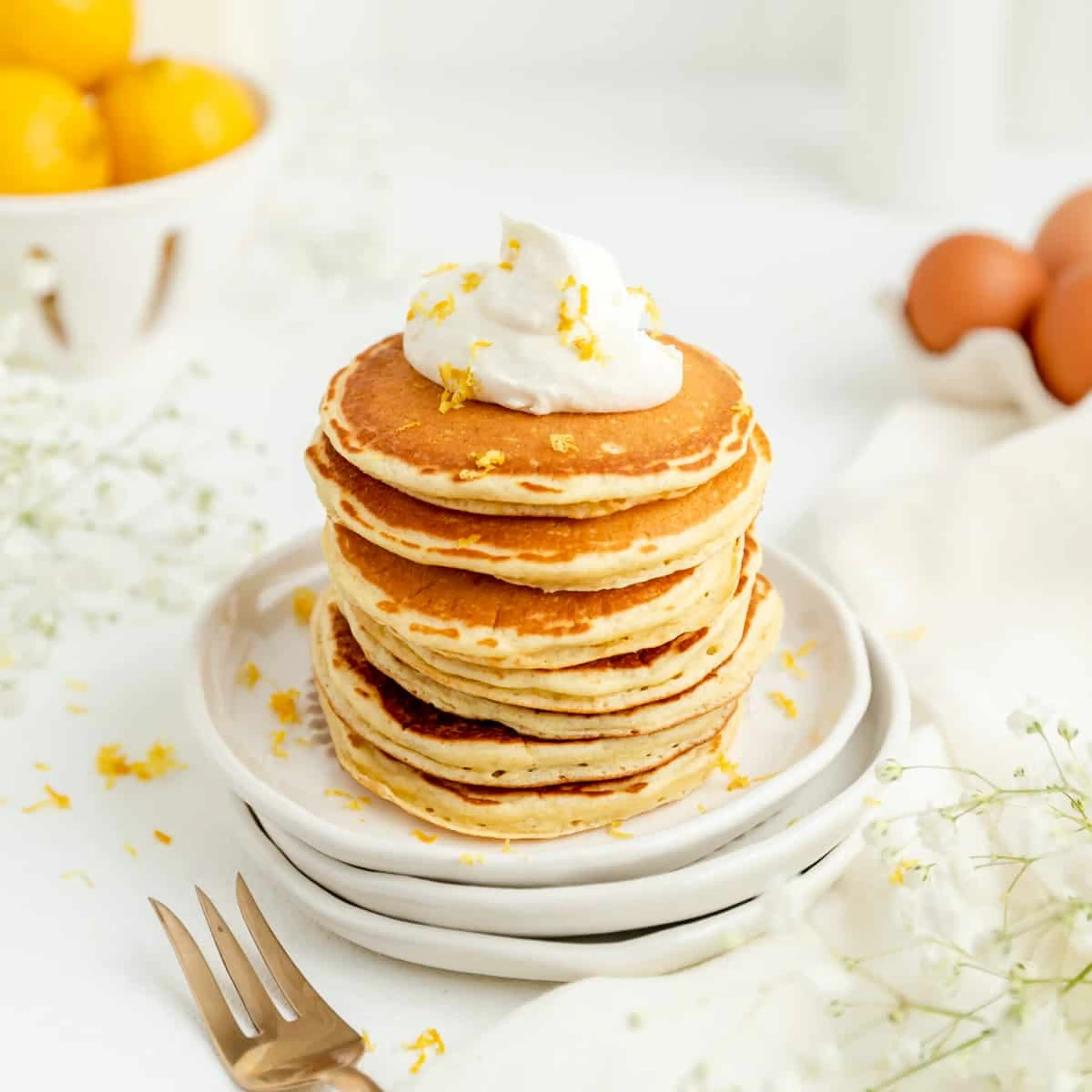 Easy, Fluffy Lemon Pancakes (with lemon whipped cream!)