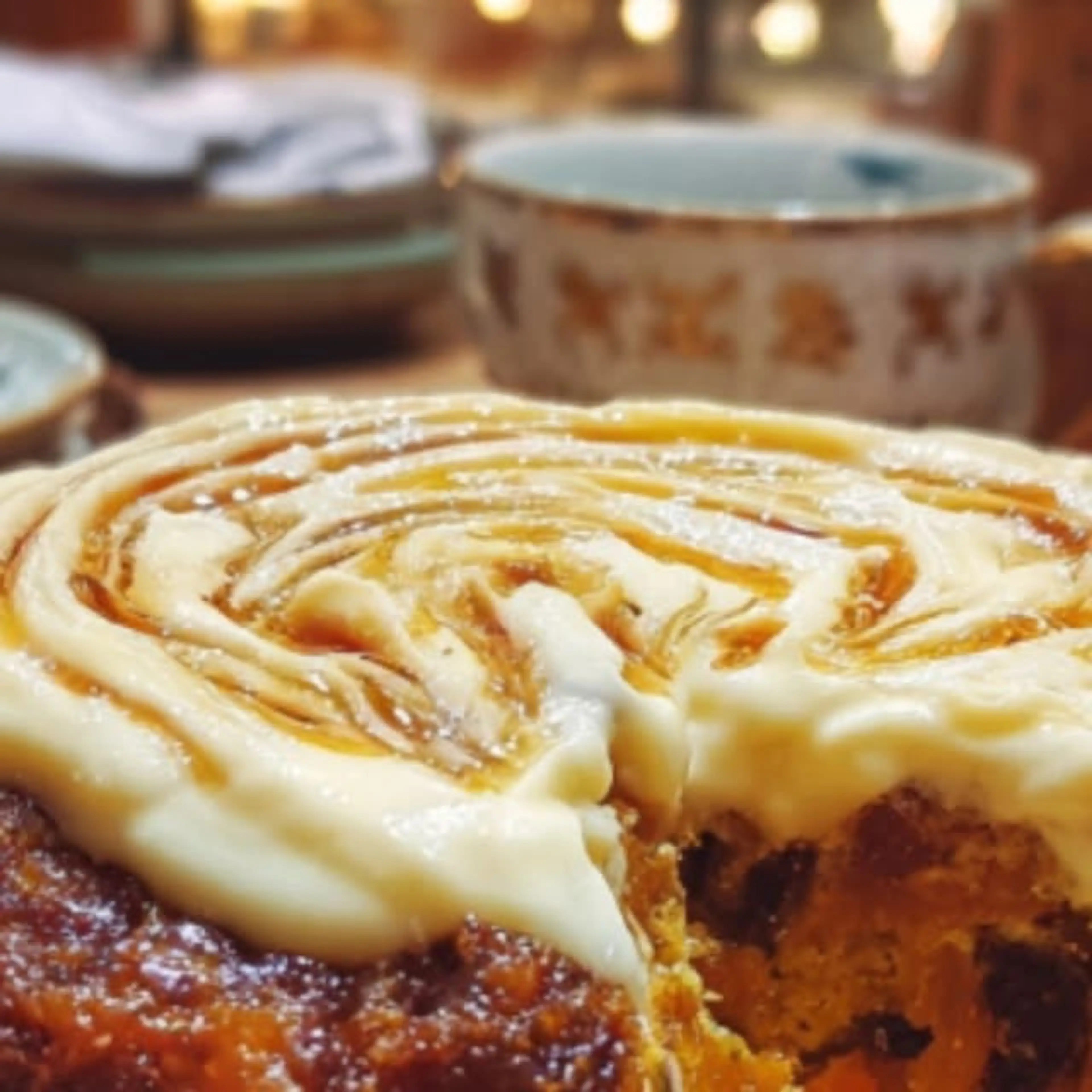 Carrot, Date & Apricot Pudding with Cinnamon Cream