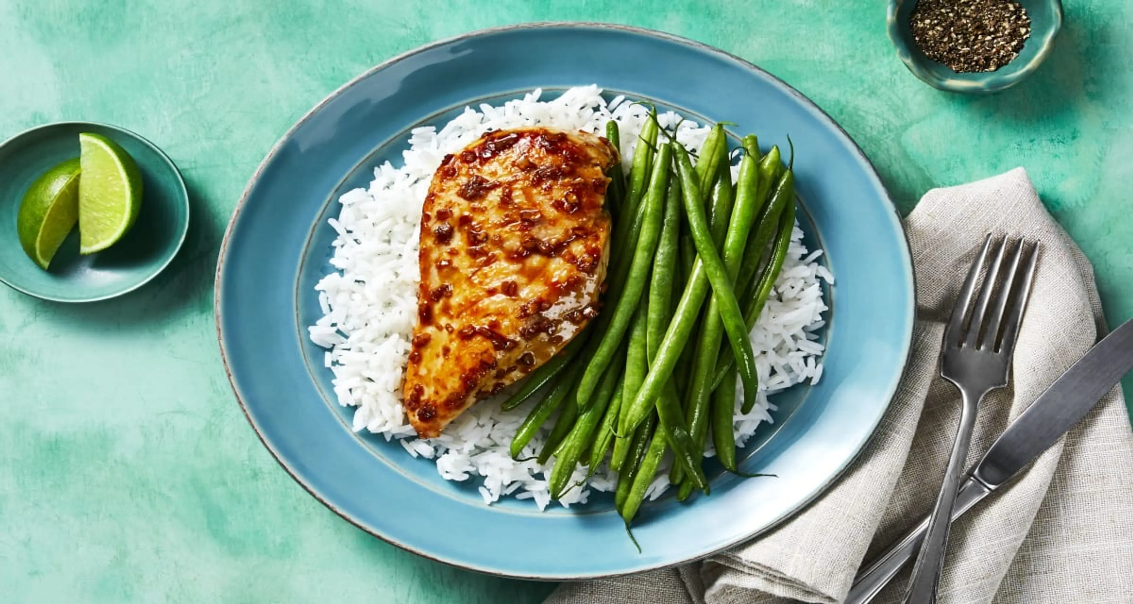 Sweet-As-Honey Chicken with Green Beans over Jasmine Rice