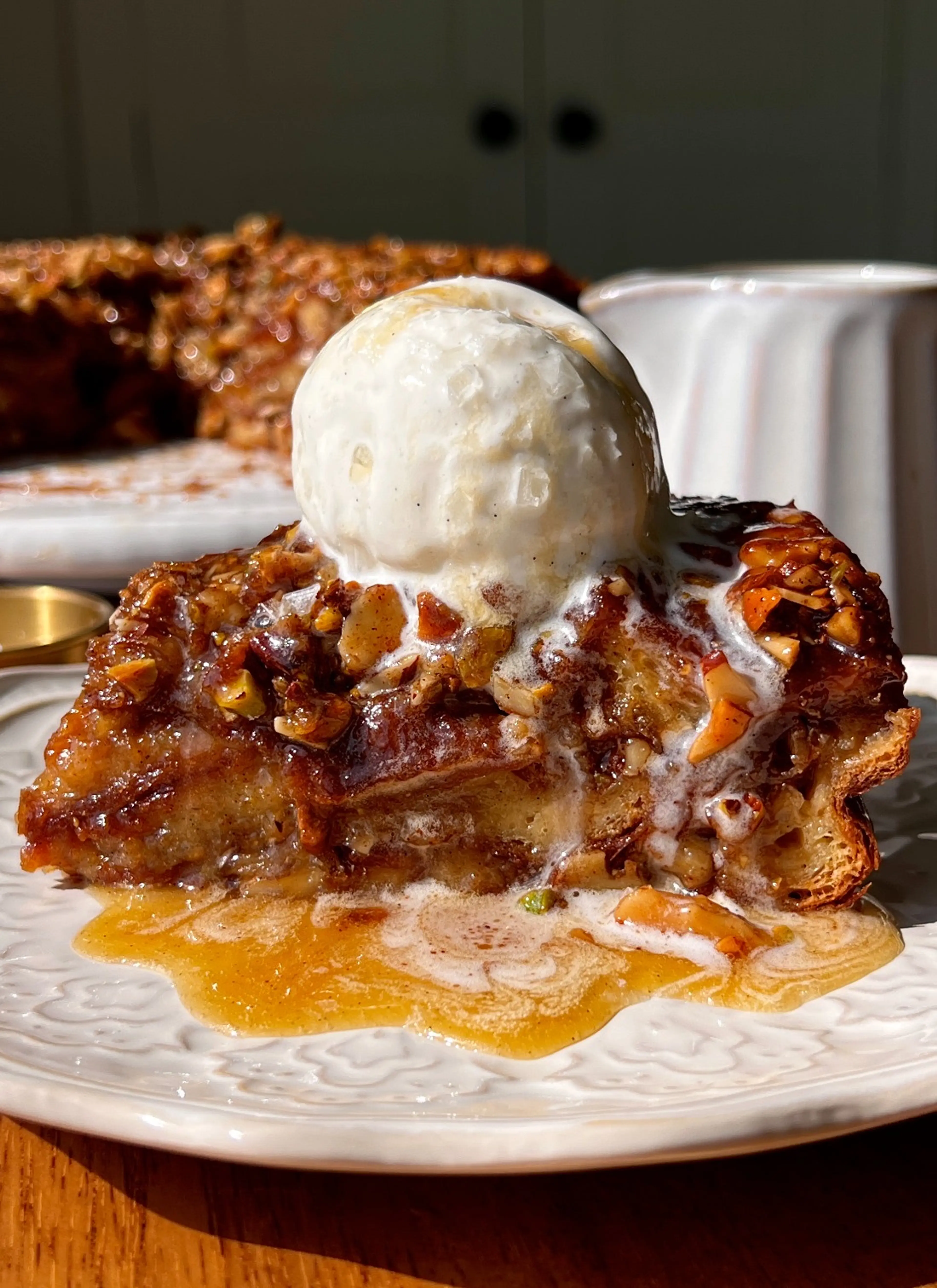 Baklava Croissant Bread Pudding (with Honey Buttermilk Syrup