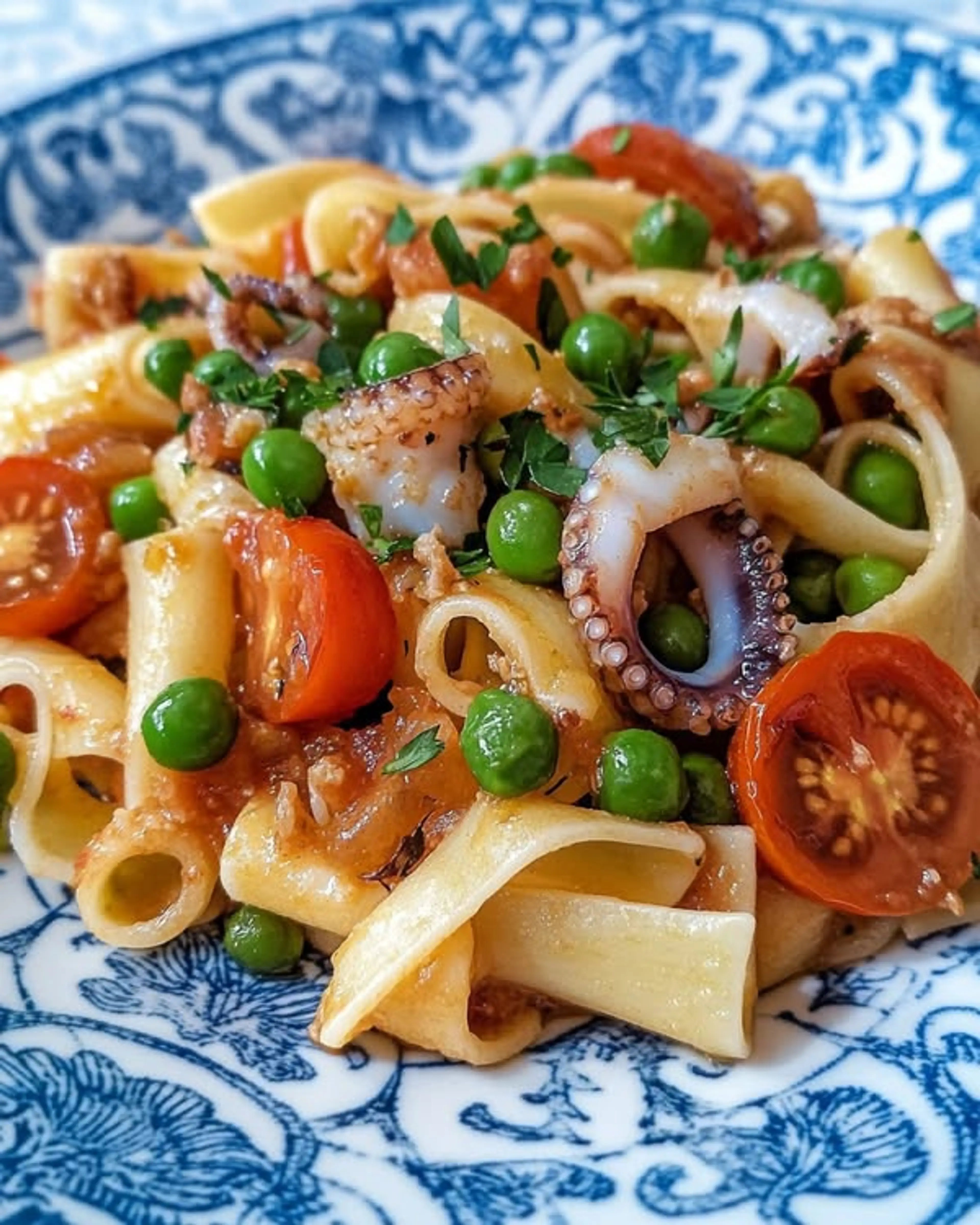 Calamarata Con Anelli Di Totano Seppioline E Piselli