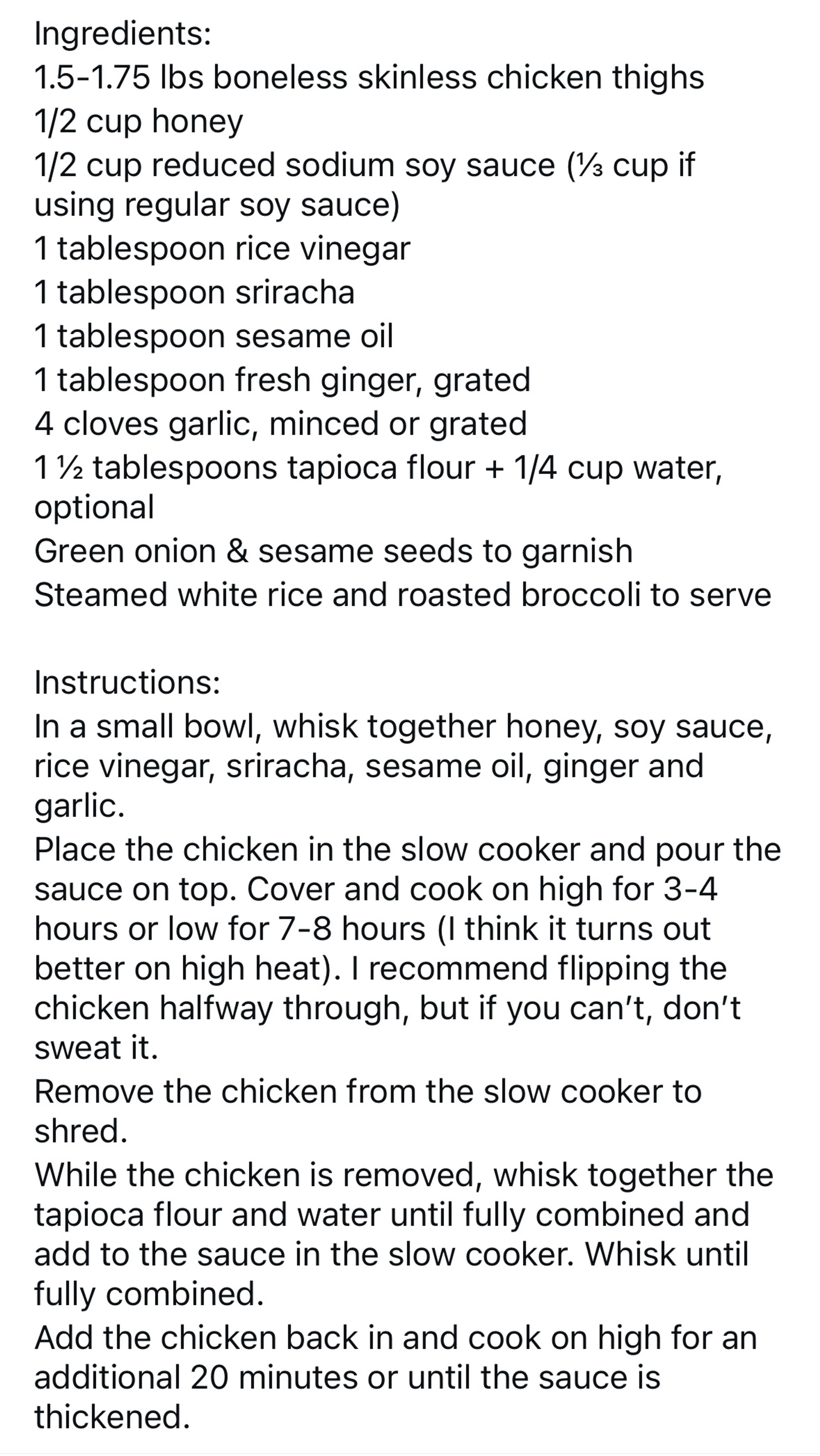 Slow Cooker Honey Ginger Chicken
