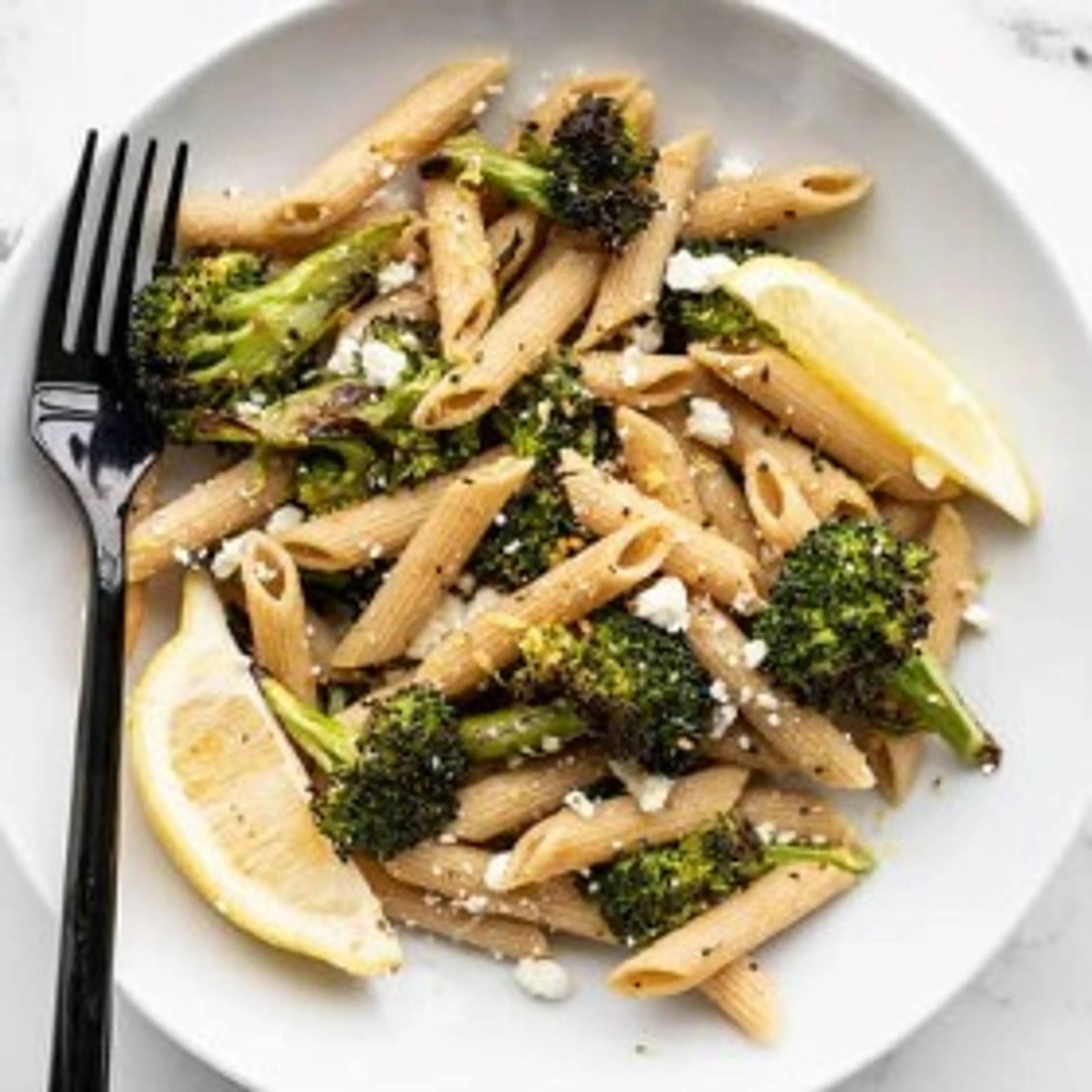 Roasted Broccoli Pasta with Lemon and Feta