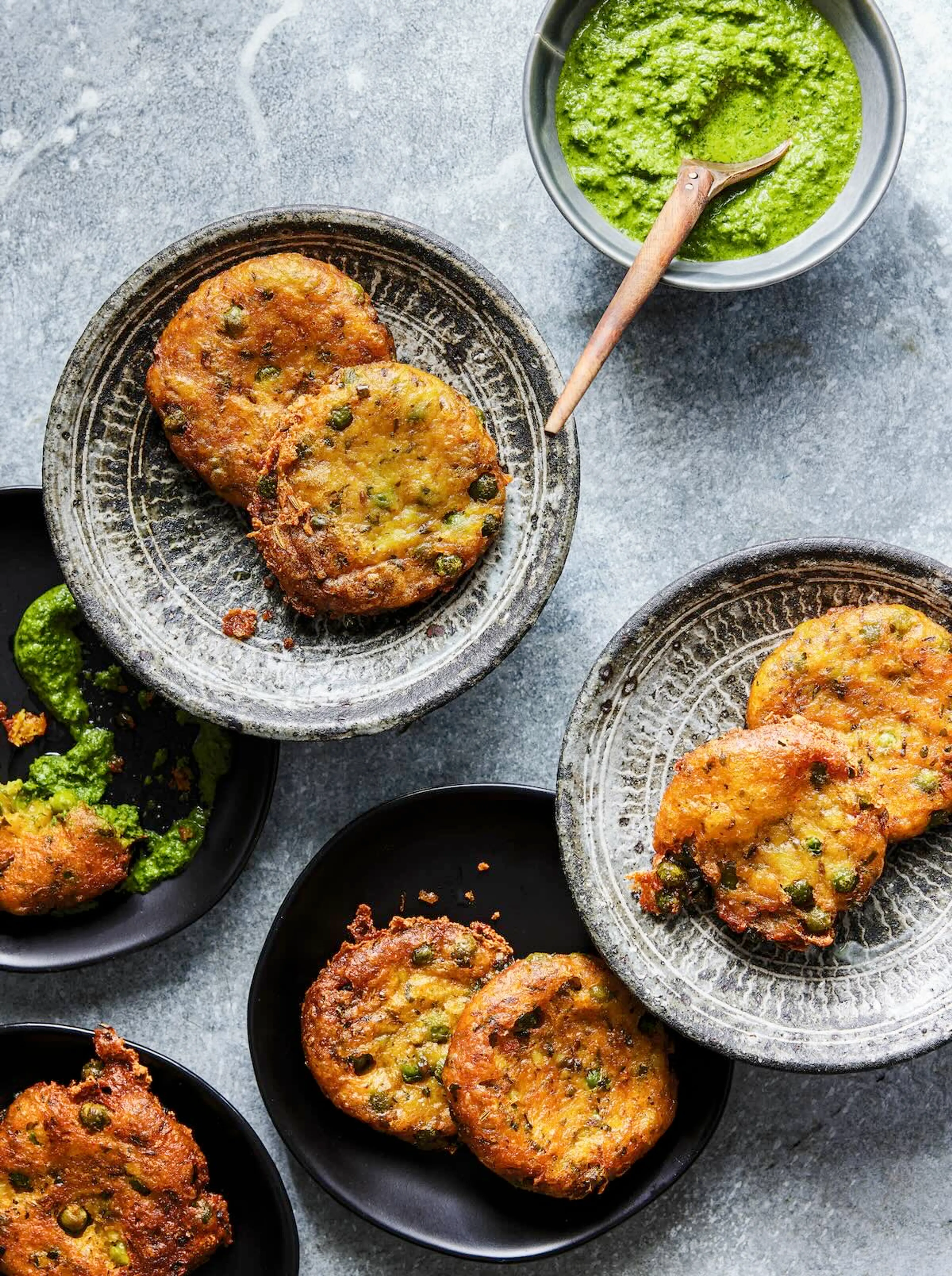 Aloo Matar Tikki with Cilantro Mint Chutney
