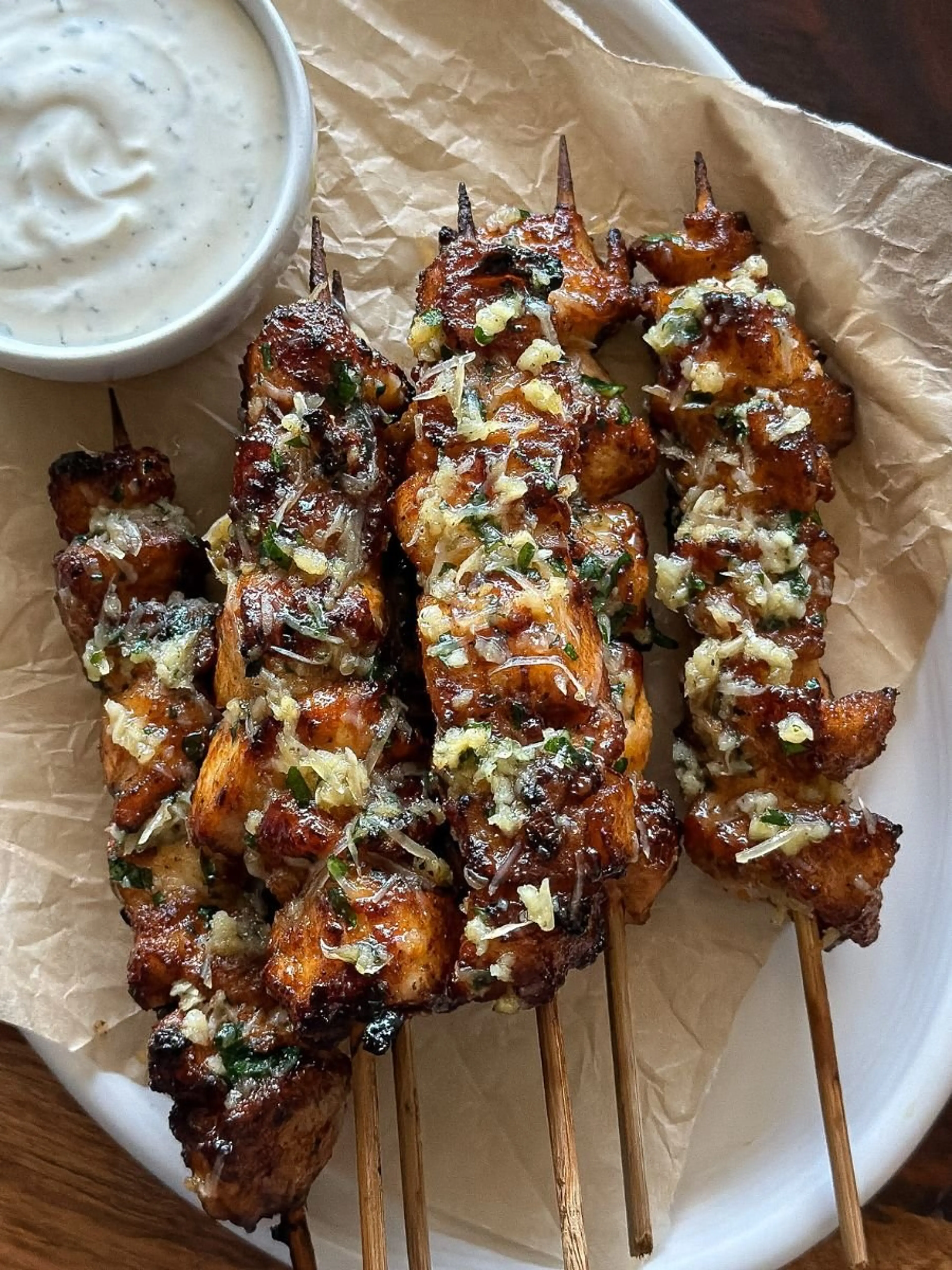 Air Fryer Garlic Parmesan Chicken Skewers