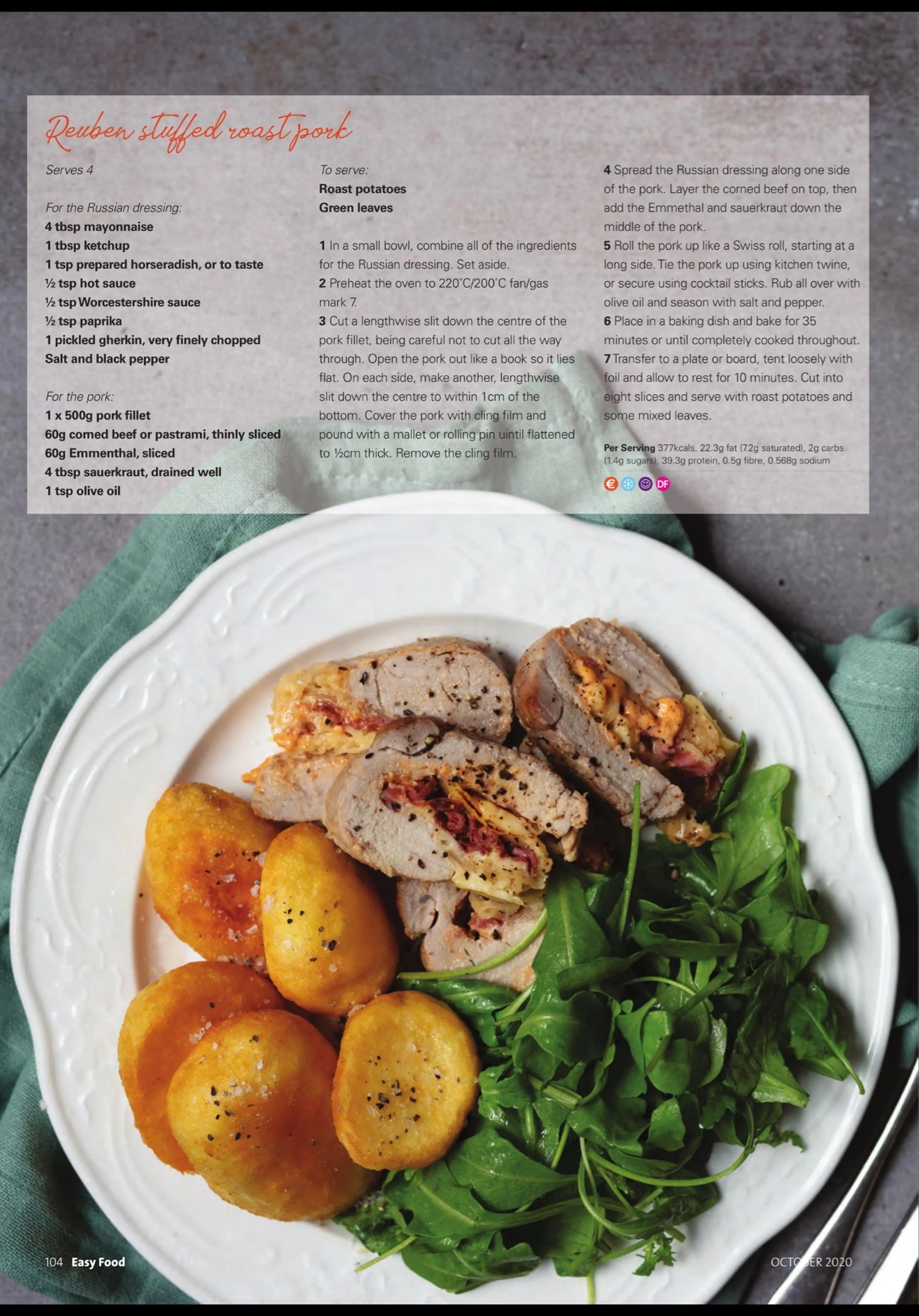 Reuben stuffed roast pork