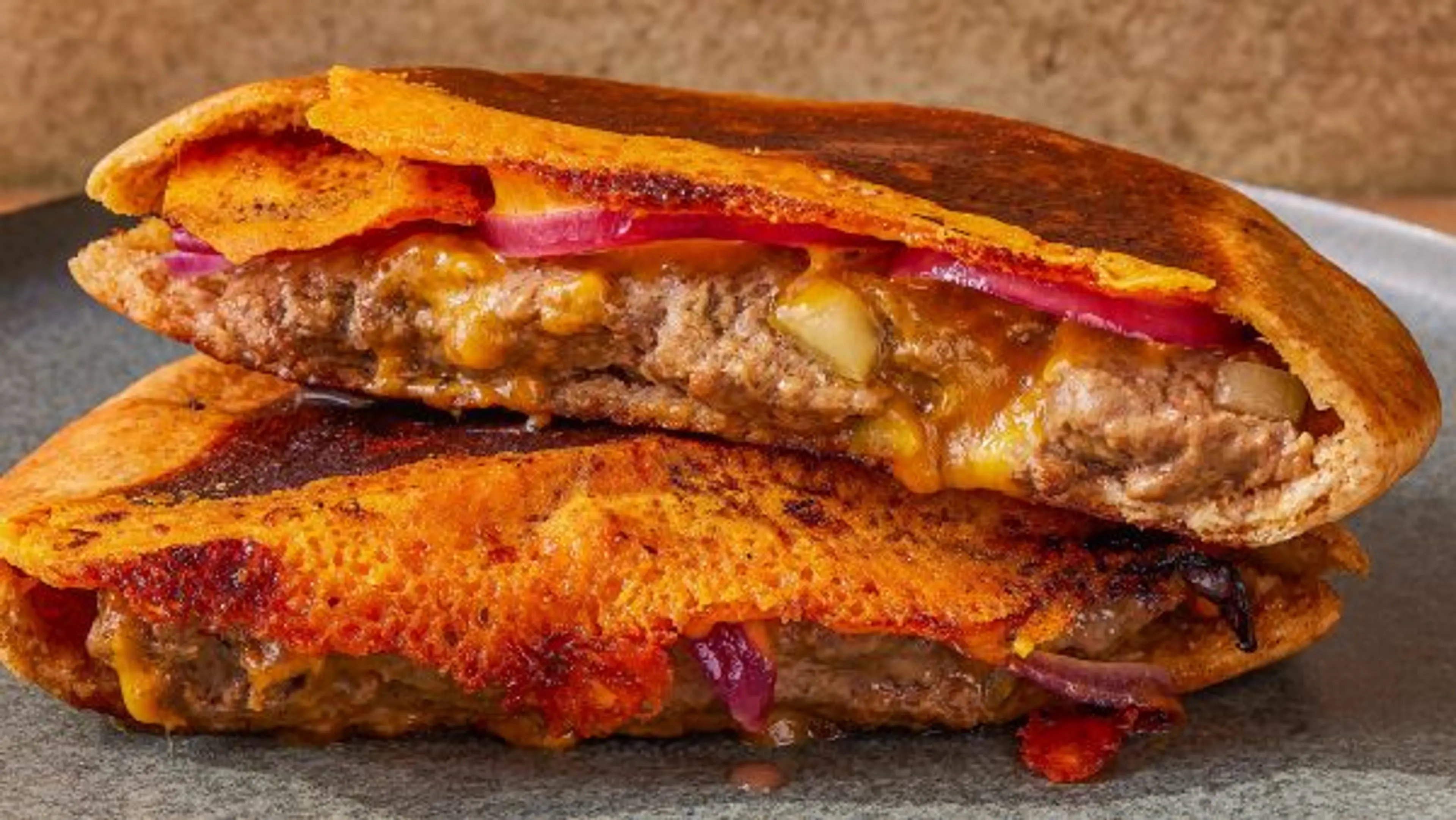 Pita Burgers with Crisped Cheese