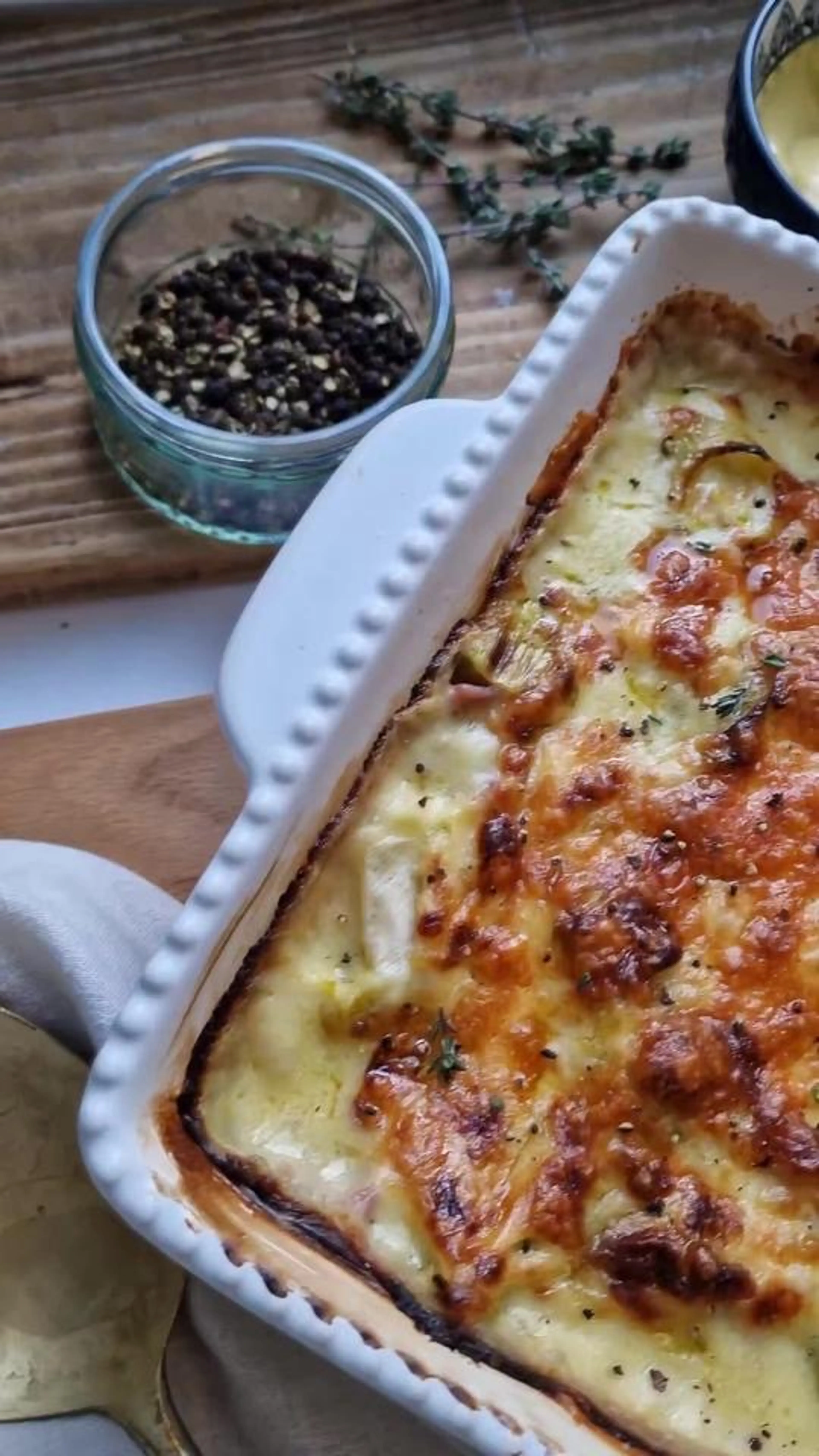 Leek, Ham & Brussel Sprout Gratin