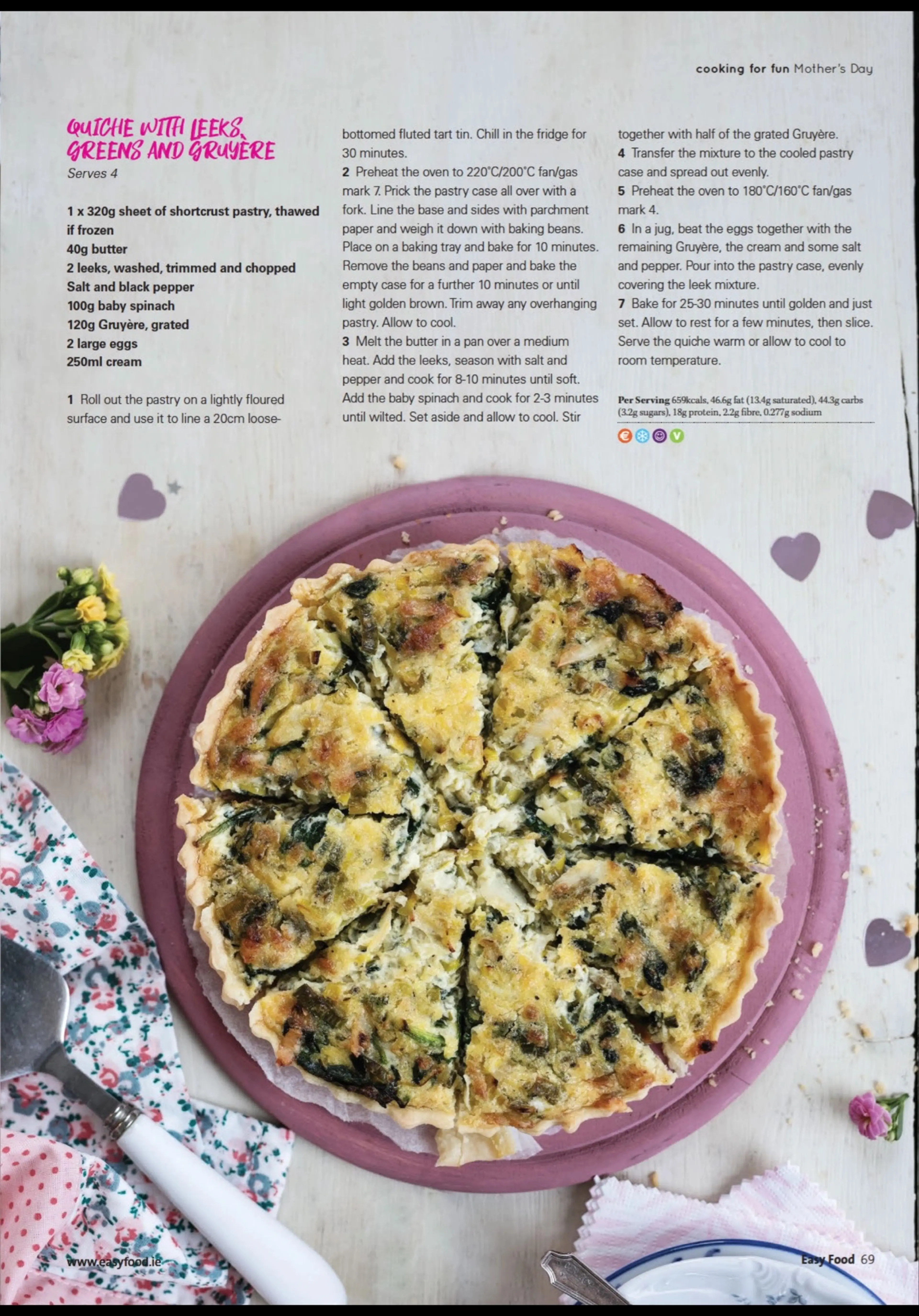 QUICHE WITH LEEKS, GEENS AND GRUYERE