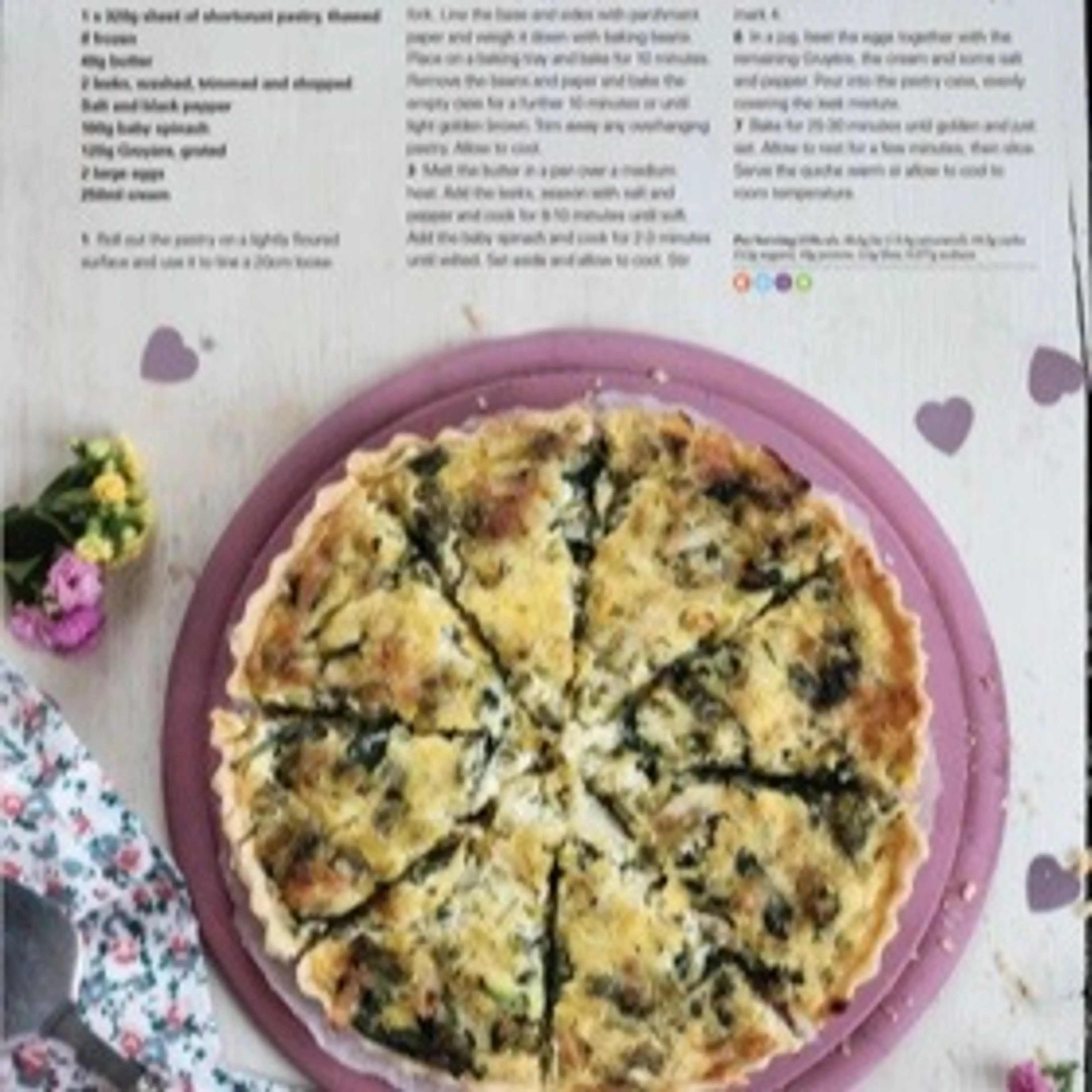 QUICHE WITH LEEKS, GEENS AND GRUYERE