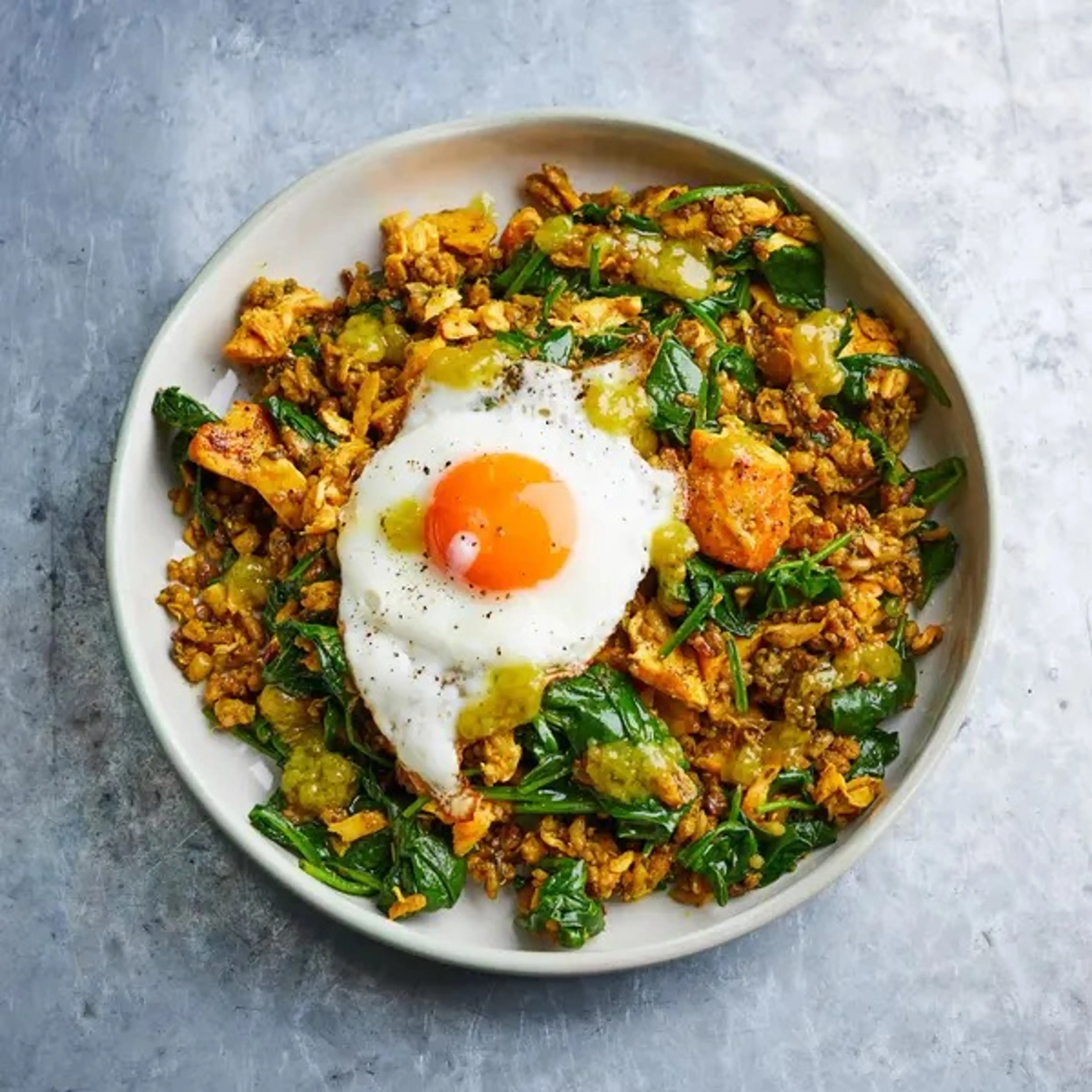 Quick grains kedgeree with fried eggs