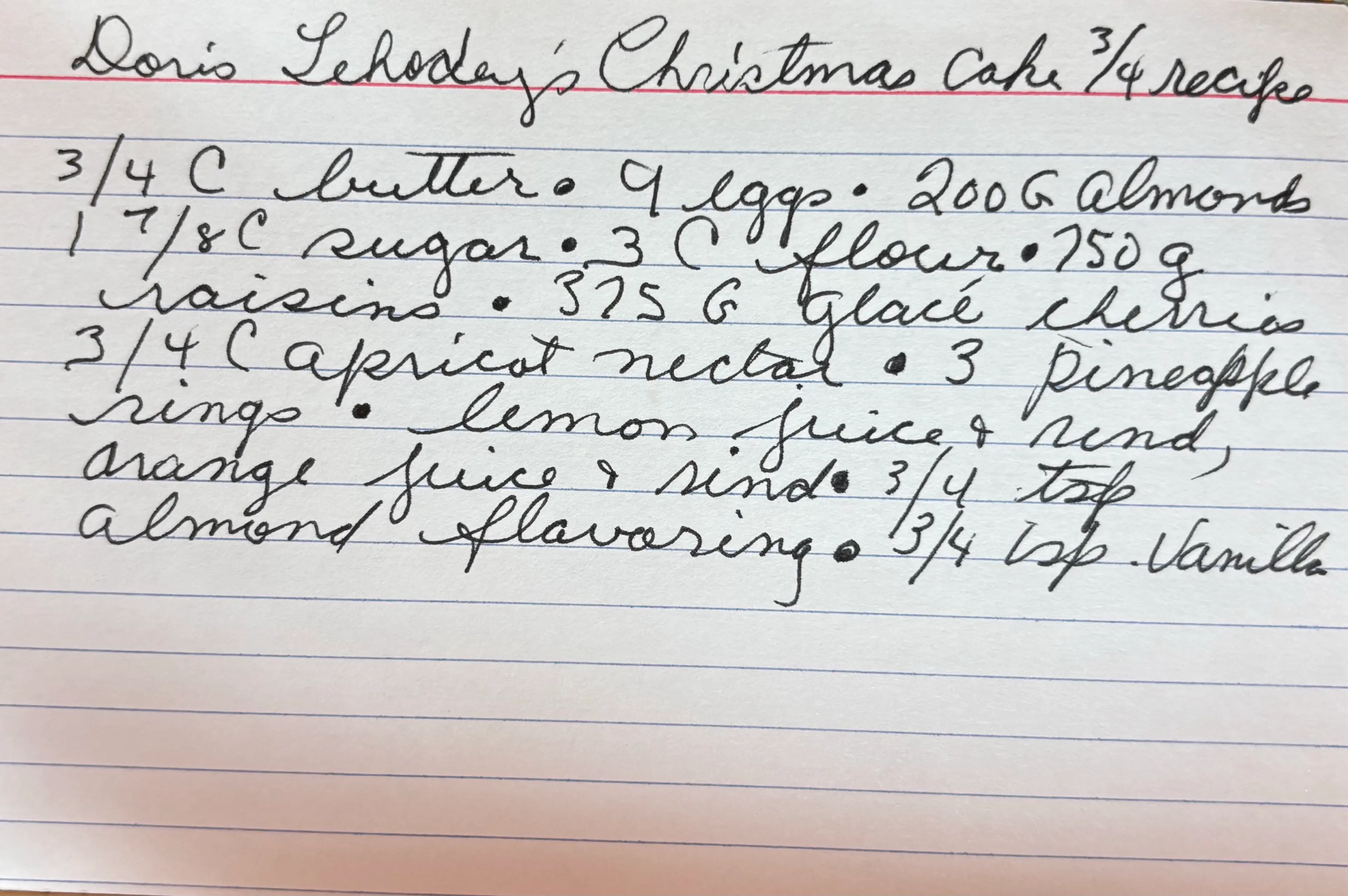 Doris Lehody's Christmas Cake 3/4 recipe