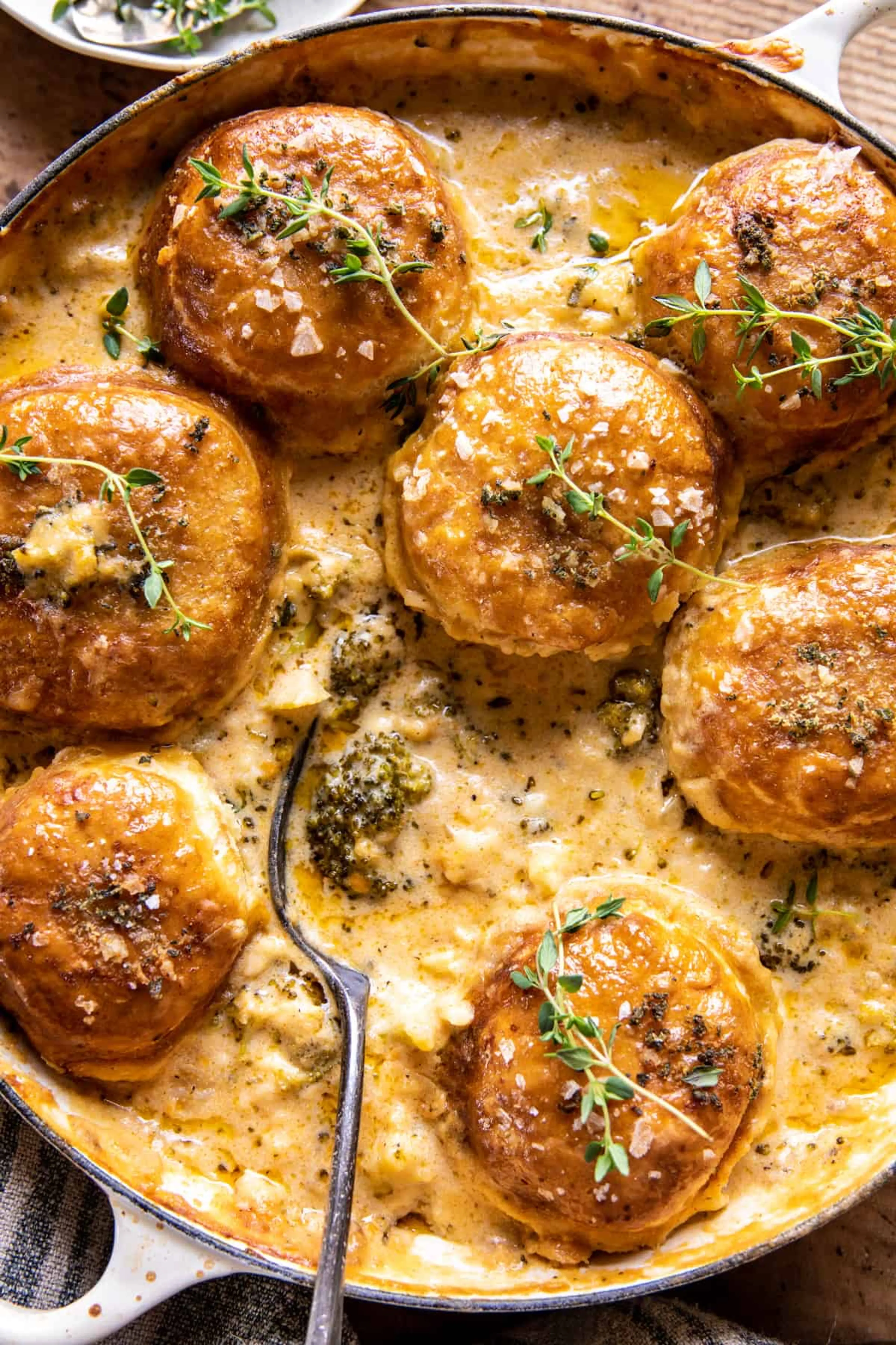 Creamy Broccoli Cheddar Casserole with Garlic Butter Pretzel