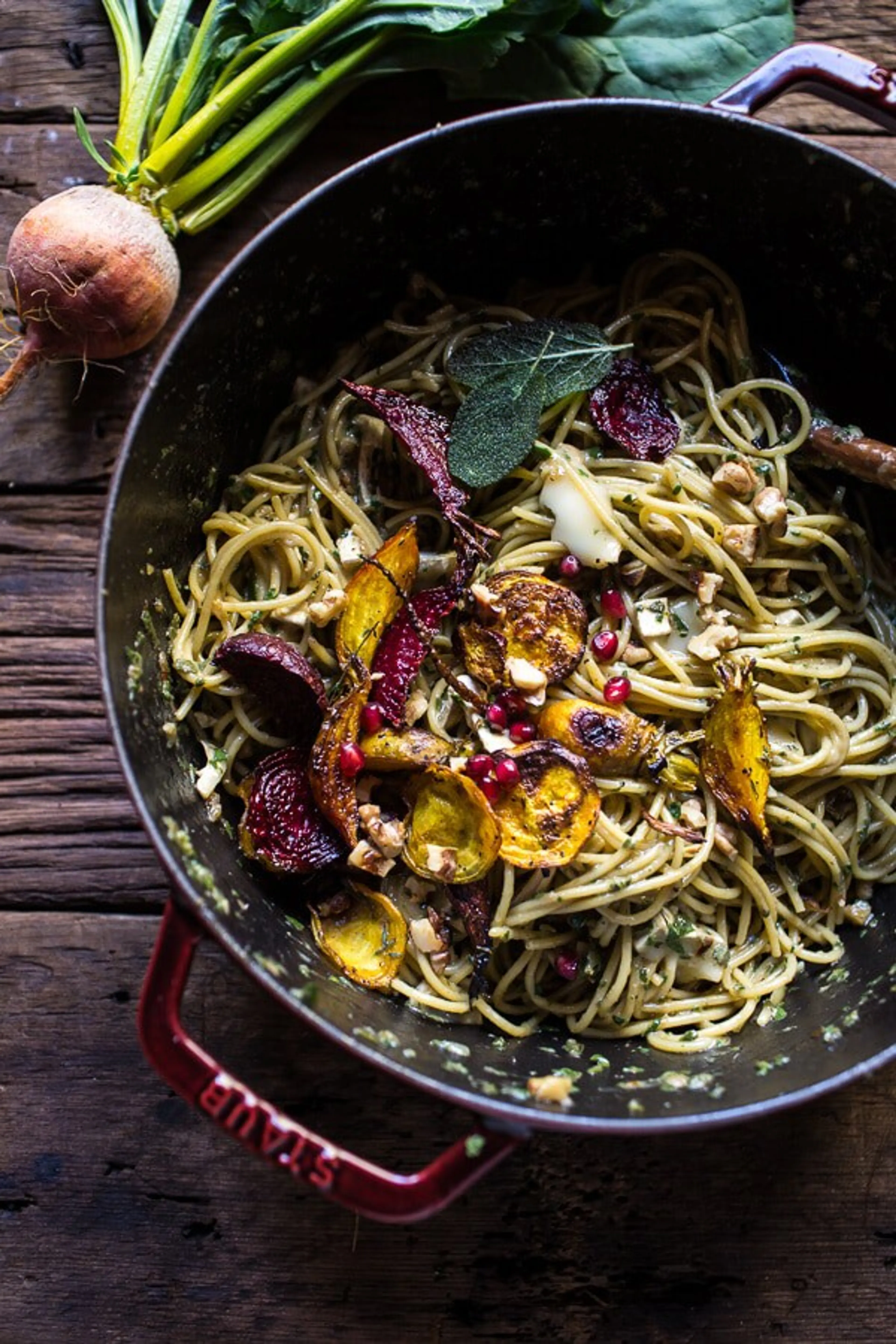 Miso Browned Butter and Brie Pasta with Roasted Beets + Waln