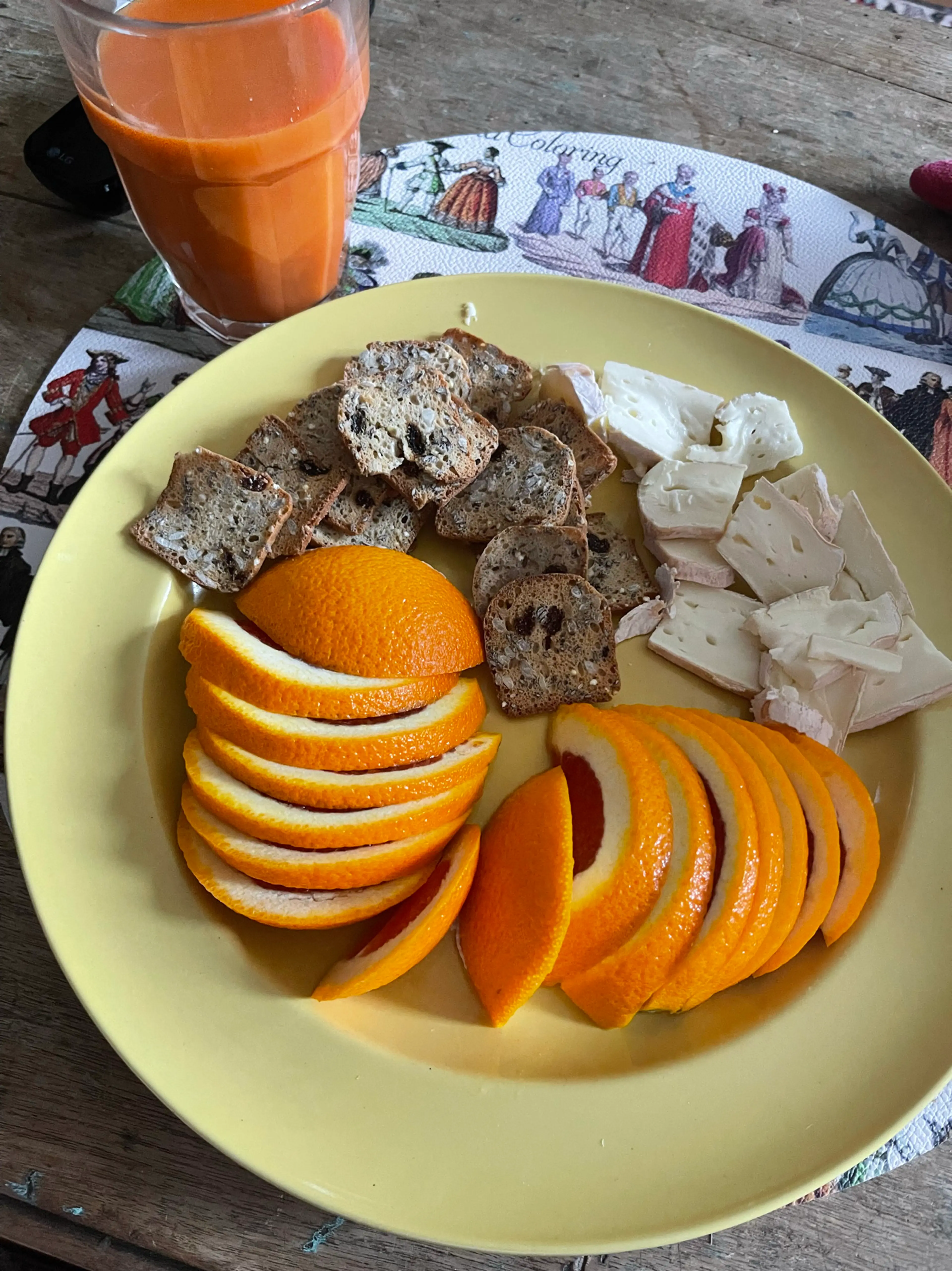 Cheese Craker Oranges And Carrot Juice