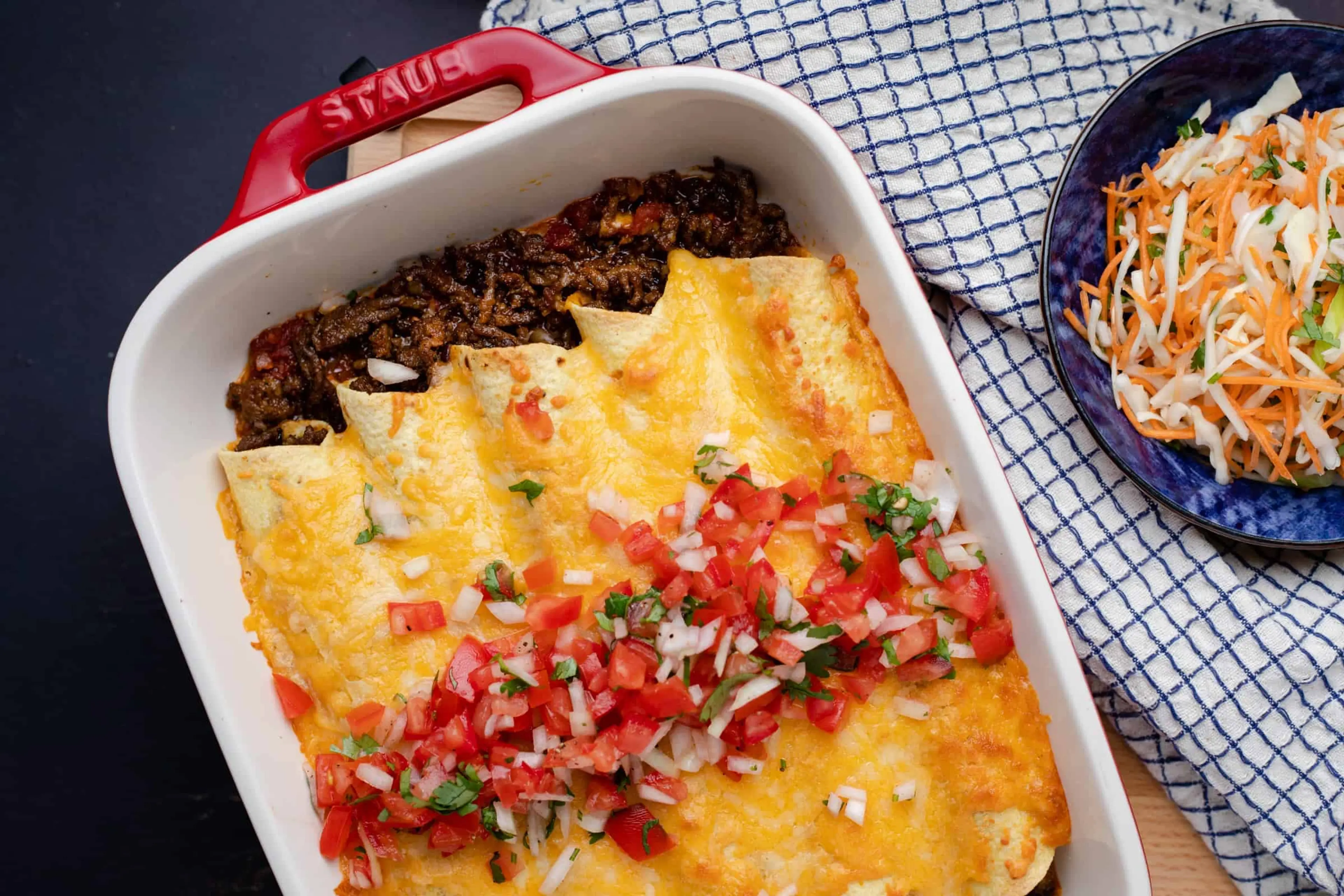 Enchilada's met gehakt en pico de gallo
