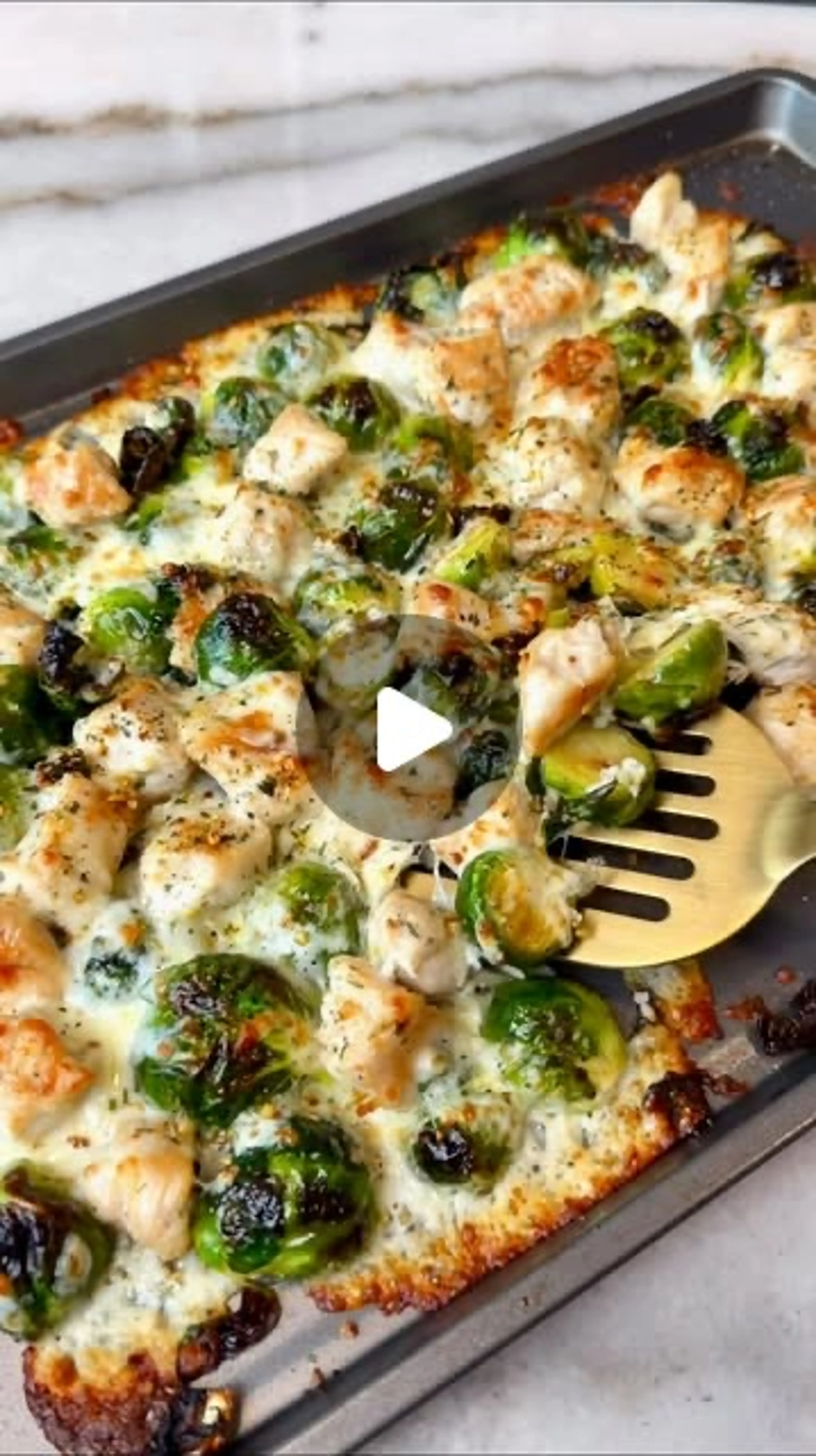 SHEET PAN GARLIC & GRUYERE CHICKEN WITH BRUSSELS