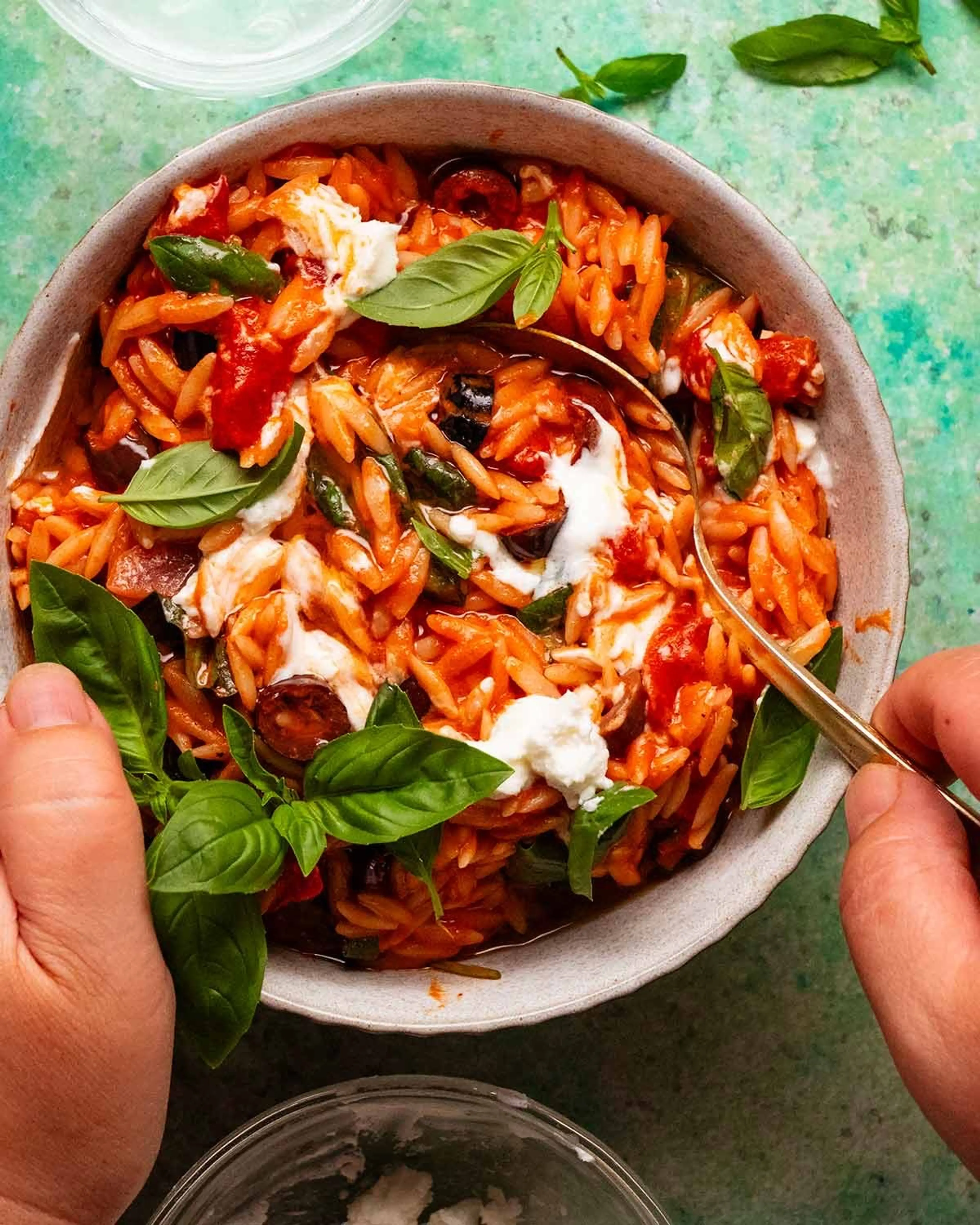 Creamy Goat Cheese & Roasted Red Pepper Risoni (Orzo)