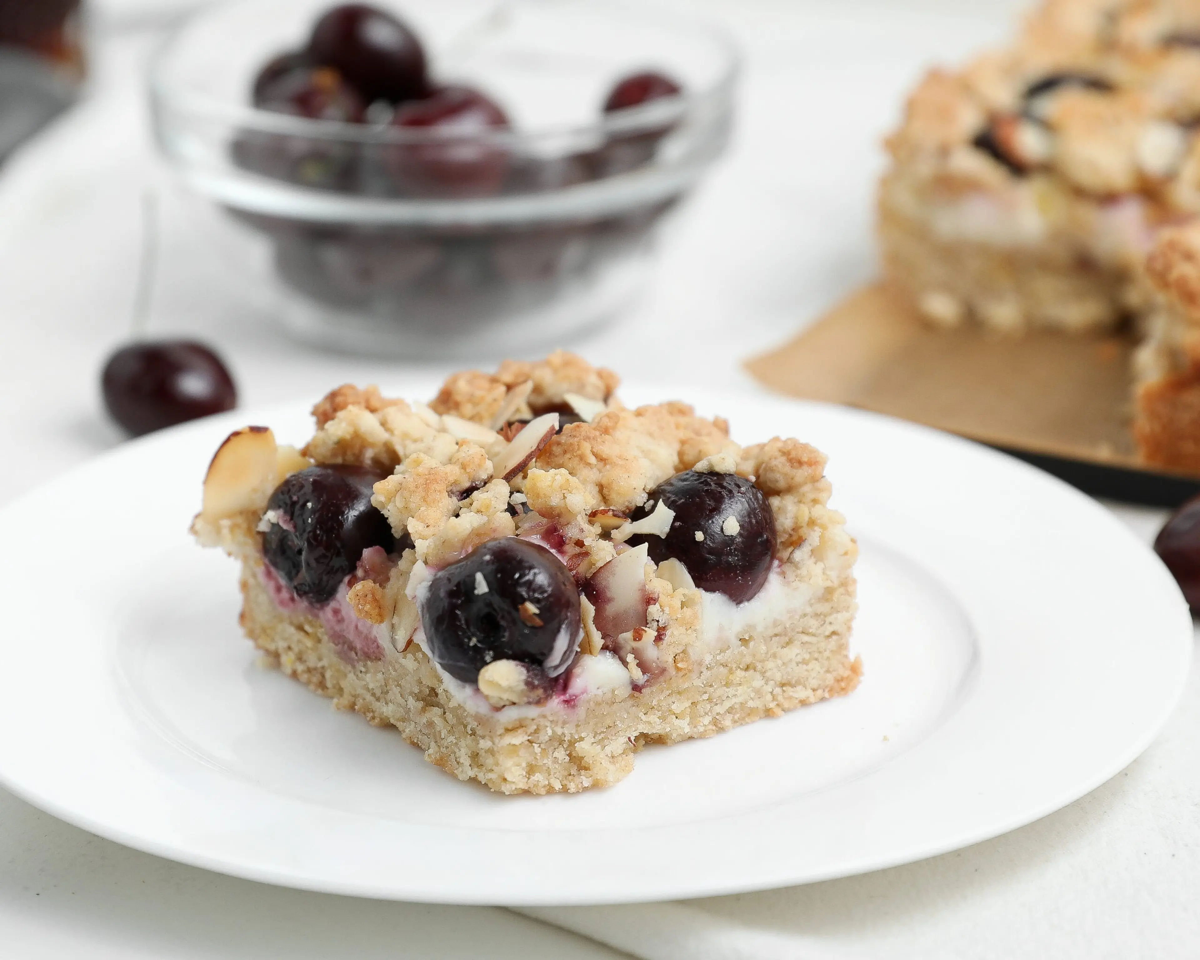 Cherry Almond Cheesecake Crumble Bars