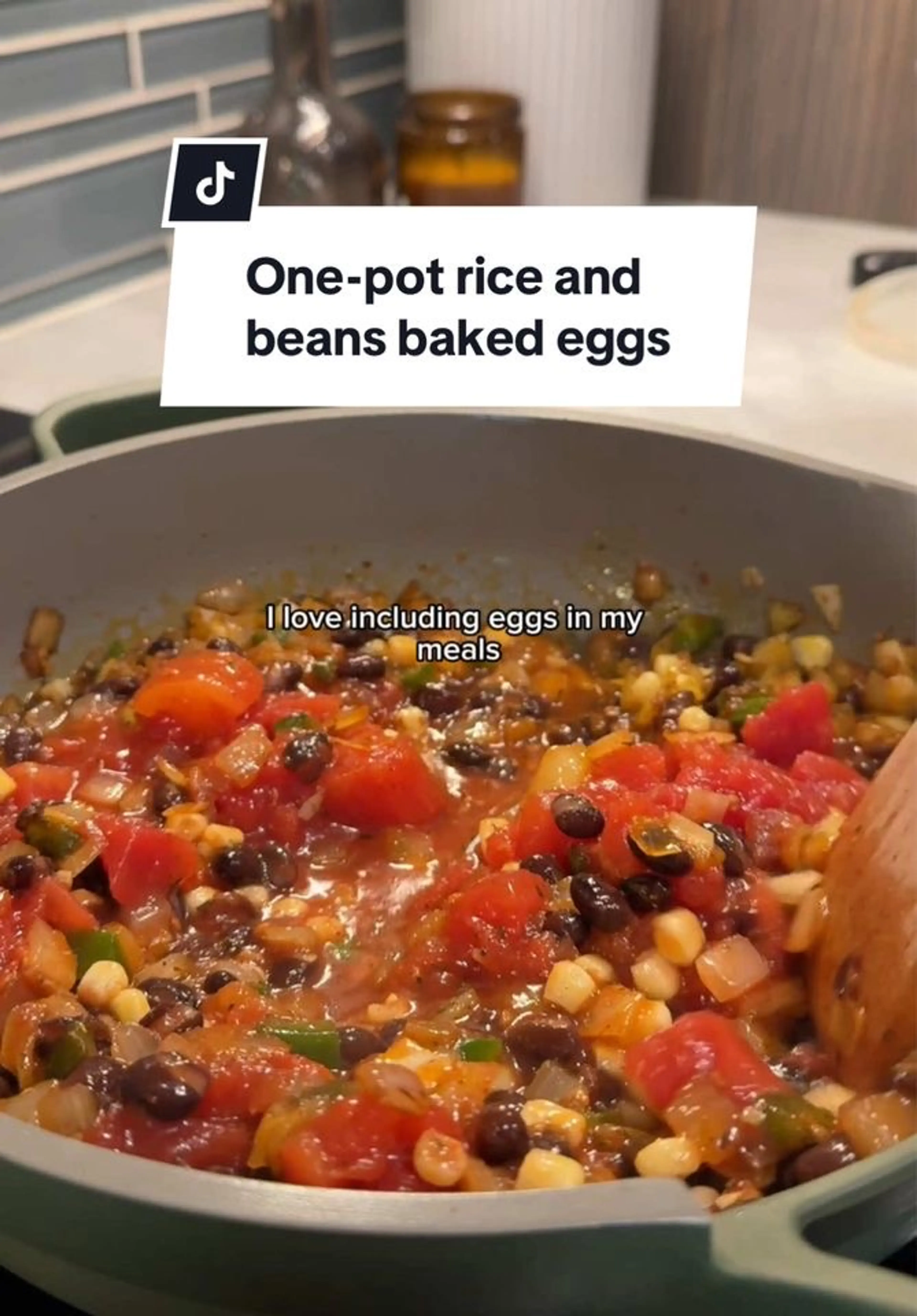 One-Pot Rice and Beans Baked Eggs Recipe