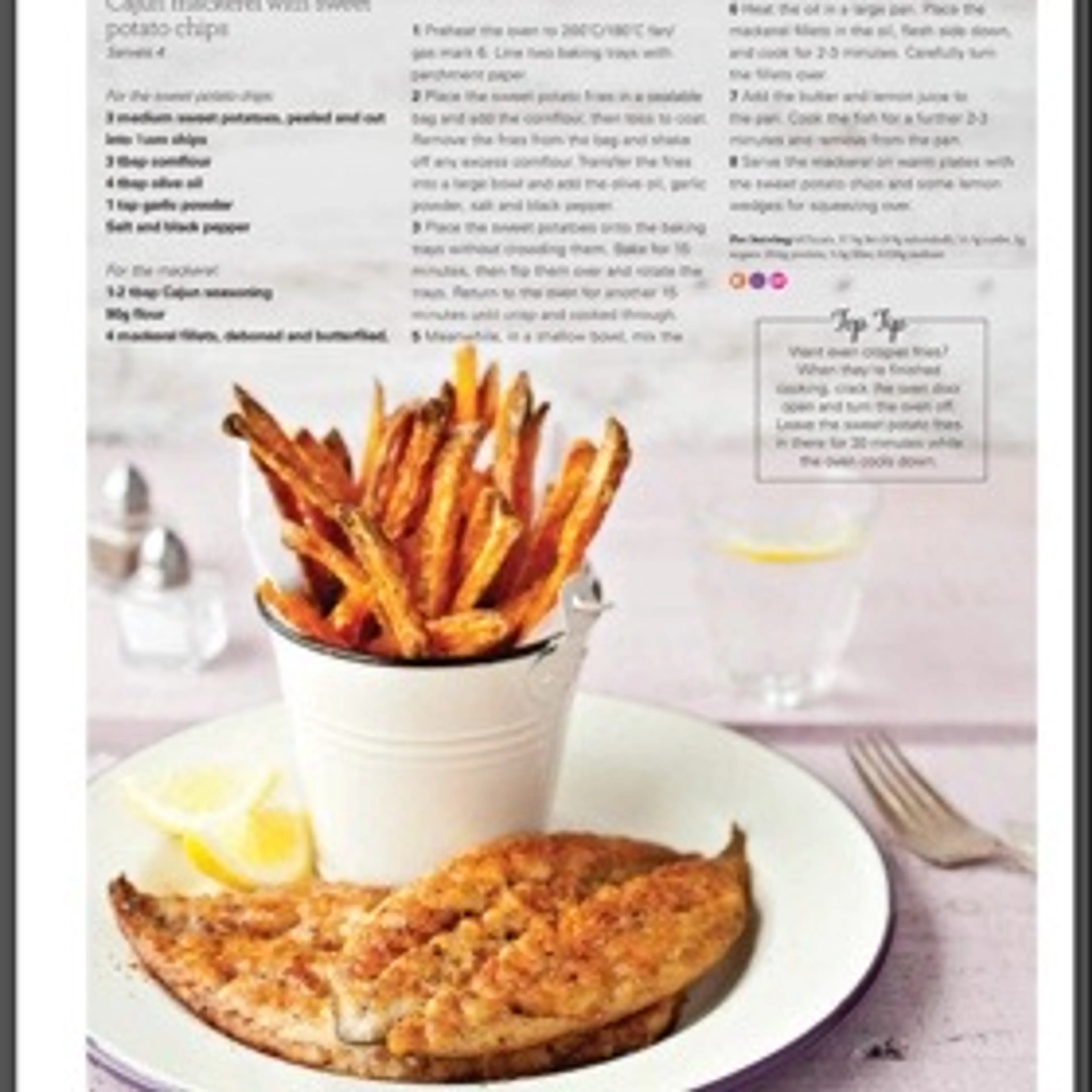 Cajun mackerel with sweet potato chips