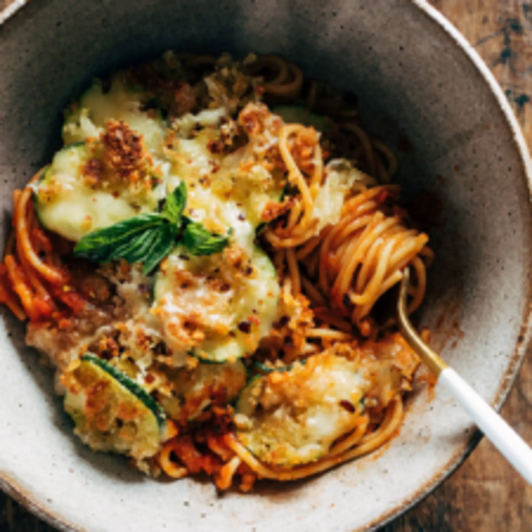 Spaghetti with Crispy Zucchini