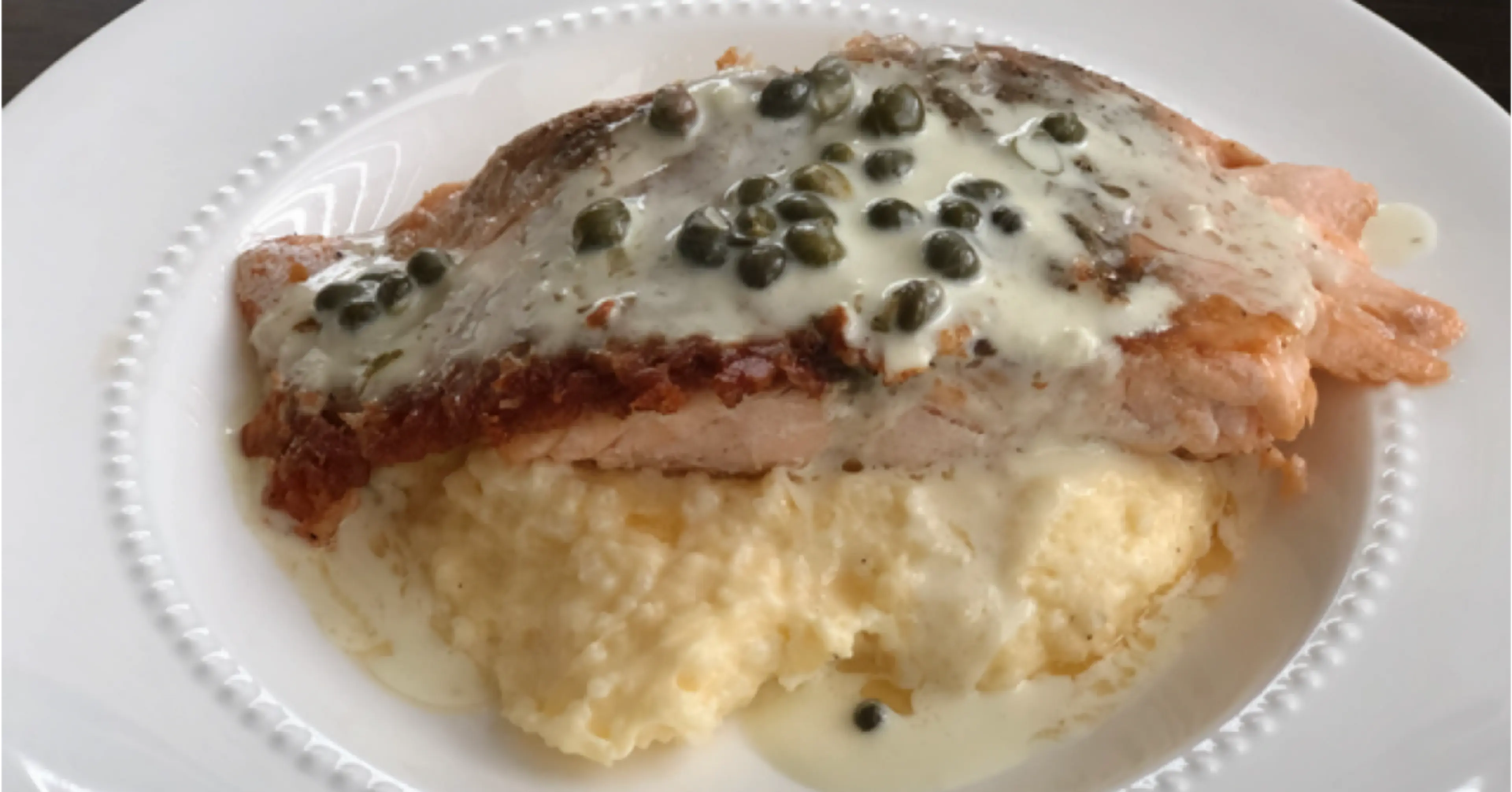 Salmon with Grits and Caper-Cream Sauce